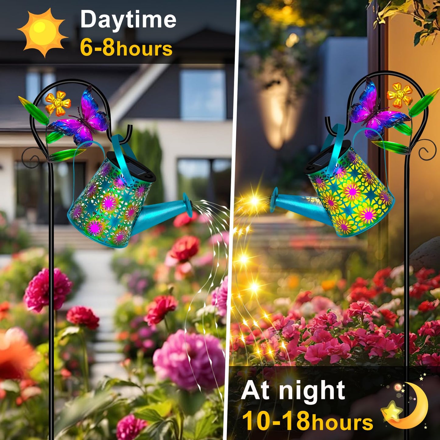 Solar Watering Can with Lights, Waterproof Solar Lantern with Butterfly Shepherd Hook, Hanging Garden Lights for Patio Yard Lawn Porch Outdoor Decoration, Unique Garden Gifts for Women Mom Birthday