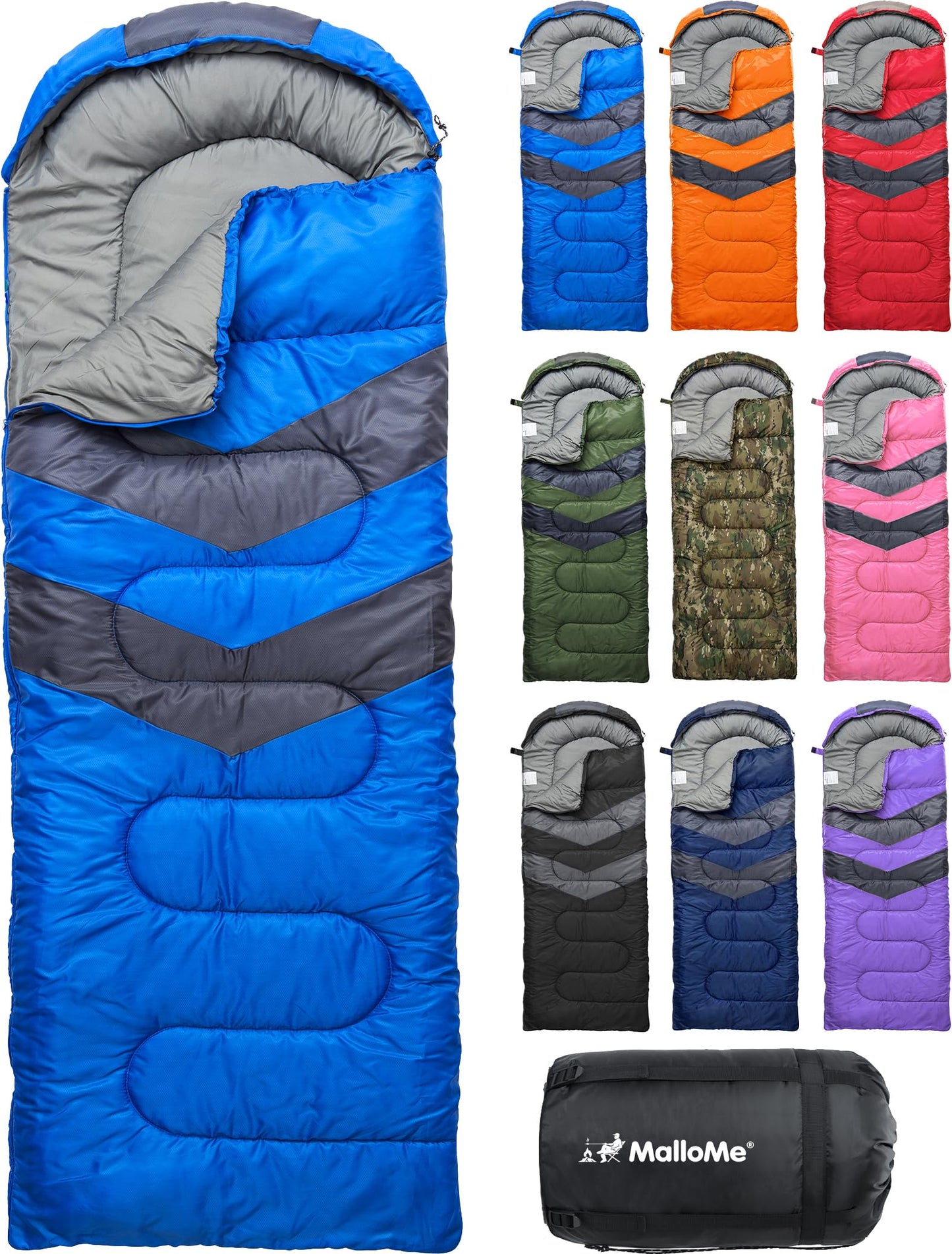MalloMe Sleeping Bags for Adults Cold Weather & Warm - Backpacking Camping Sleeping Bag for Kids 10-12, Girls, Boys - Lightweight Compact Camping Essentials Gear Accessories Hiking Sleep Must Haves