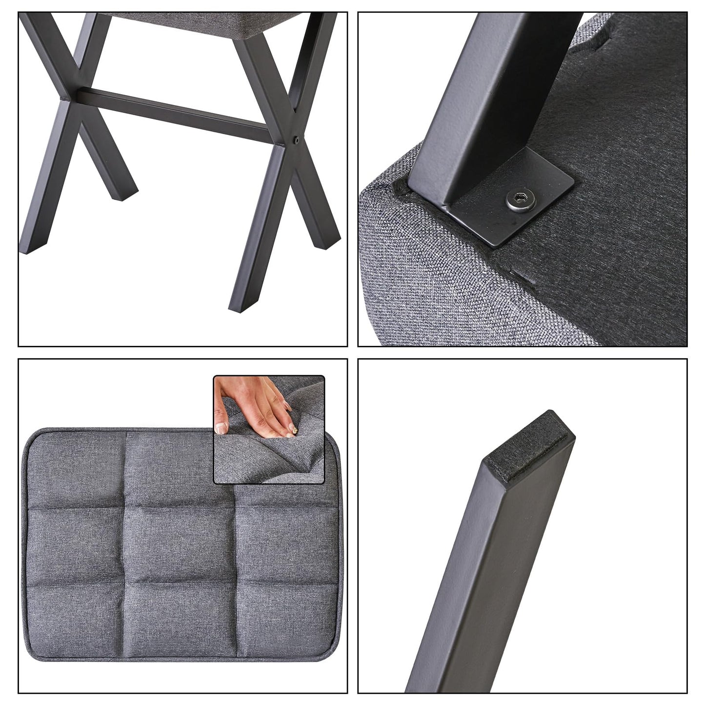 IBUYKE Square Makeup Stool with X-Leg Foot Rest, Linen Footrest, Ottoman Seat, Multi-Use as Small Side Table, for Bedroom, Living Room, Dark Gray LG-70G