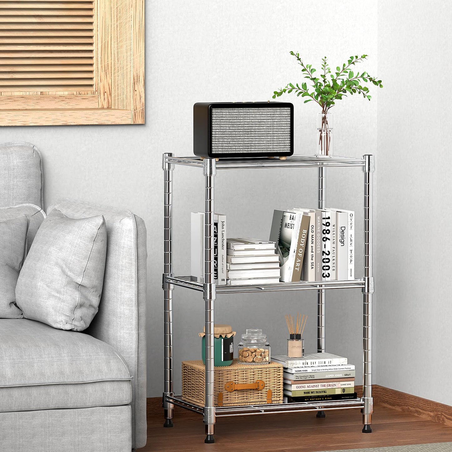M MZG 450 lbs Wire Storage Shelving 3-Tier Utility Shelving Unit Steel Organizer Wire Rack for Home,Kitchen,Office,Chrome(11.8" D x 17.7" W x 26.4" H)