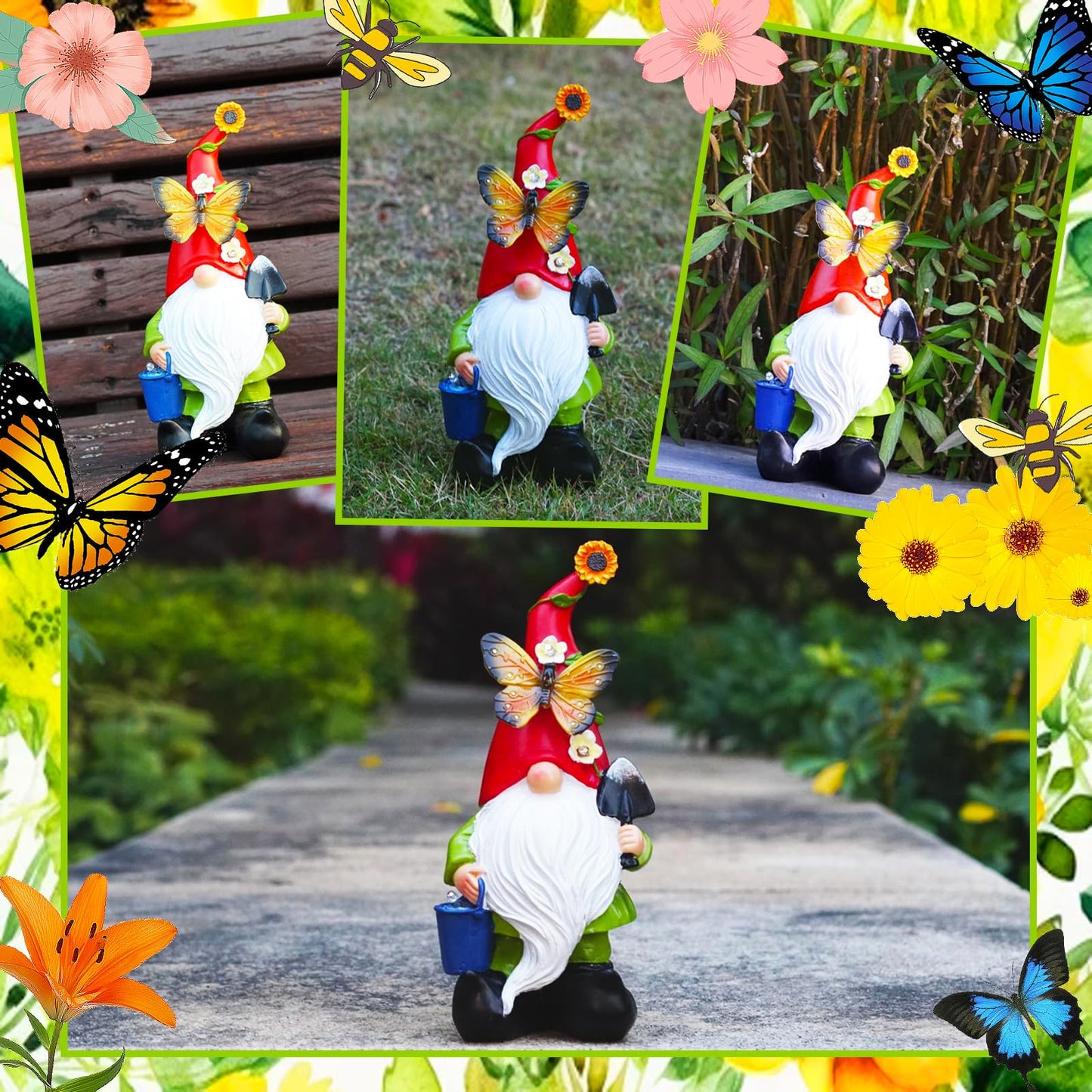 Arecyuer Spring Gnomes Garden Statues Decor, Solar Waterproof Large Gnome with LED Lights Funny Garden Sculptures Outdoor Patio Yard Decorations Lawn Ornaments Gifts for Women Mom