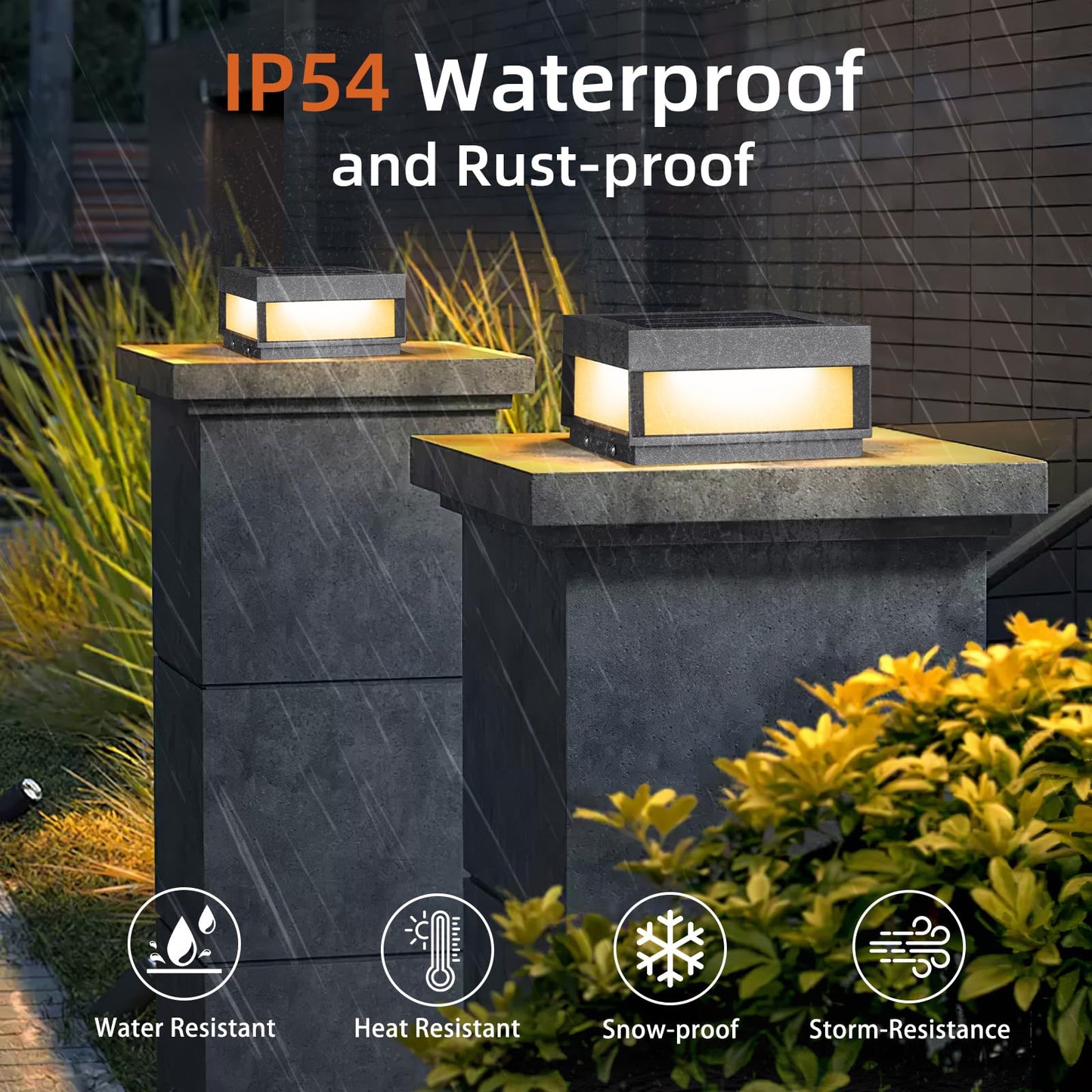 PAKEDANDUN Outdoor Solar Post Light, 7.87" Square Pillar Column Lights Solar Powered, Modern Fence Post Lamp Outside Lights Waterproof, 3000K Luxury LED Solar Lantern for Patio Gate Garden Decoration