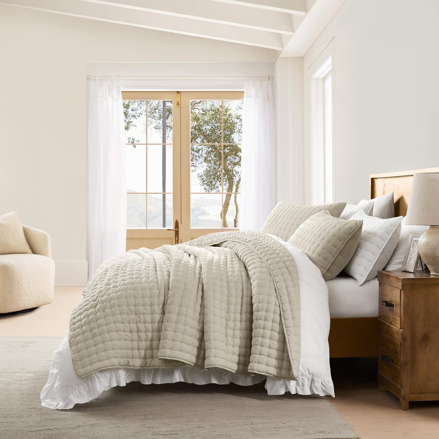 WDCOZY Beige King Size Quilt Bedding Sets with 2 Pillow Shams, Neutral Lightweight Soft Bedspread Coverlet, Quilted Blanket Thin Comforter Bed Cover for All Season, 3 Pieces, 104x90 inches