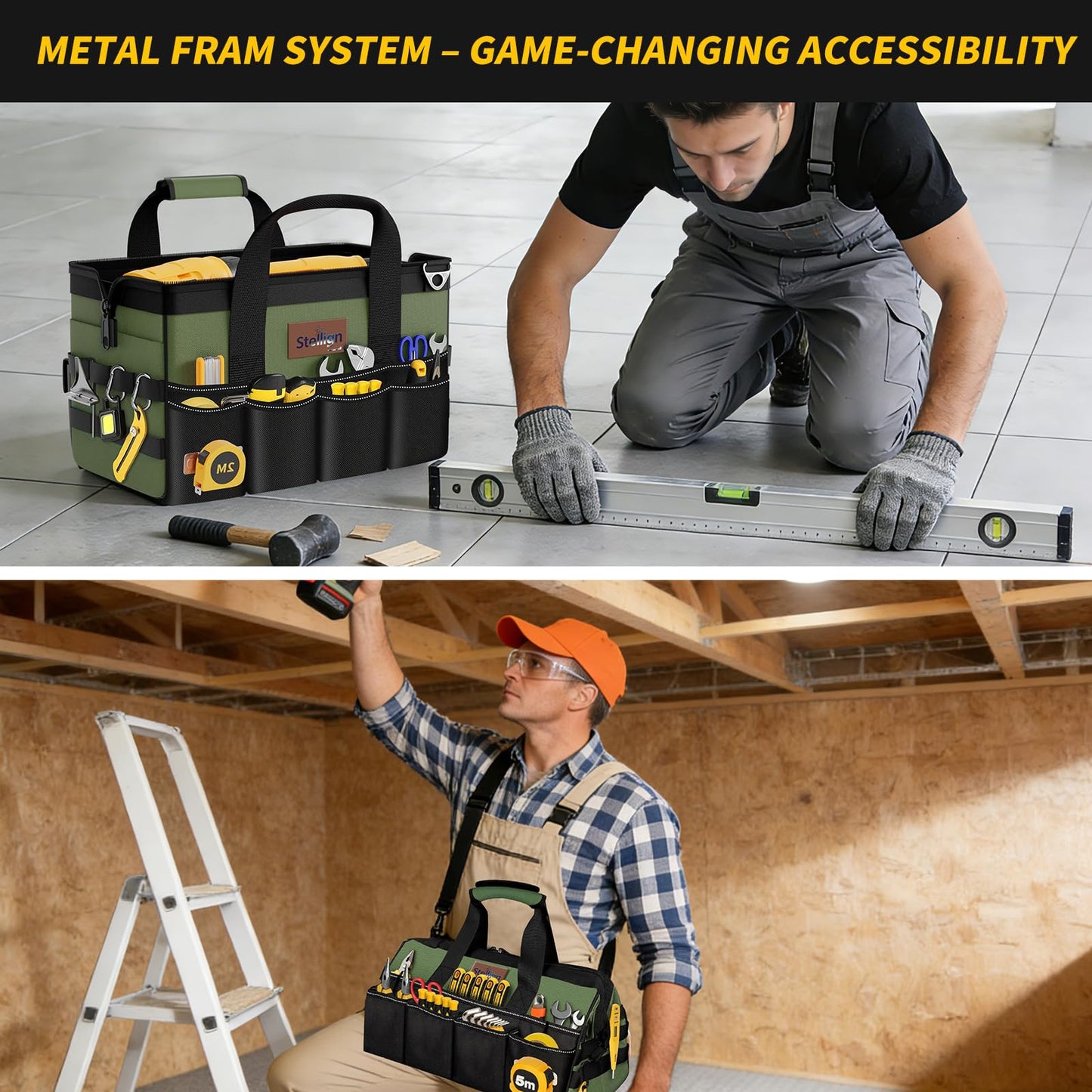 Stellign Heavy Duty Tool Bag 16-Inch,25-Pocket Portable Tool Box Organizer with Big Storage ToolBox, Zipper Carrying Toolbag-Multi Pouch for Construction, Electrical,Gifts for him Dad,Men,friend