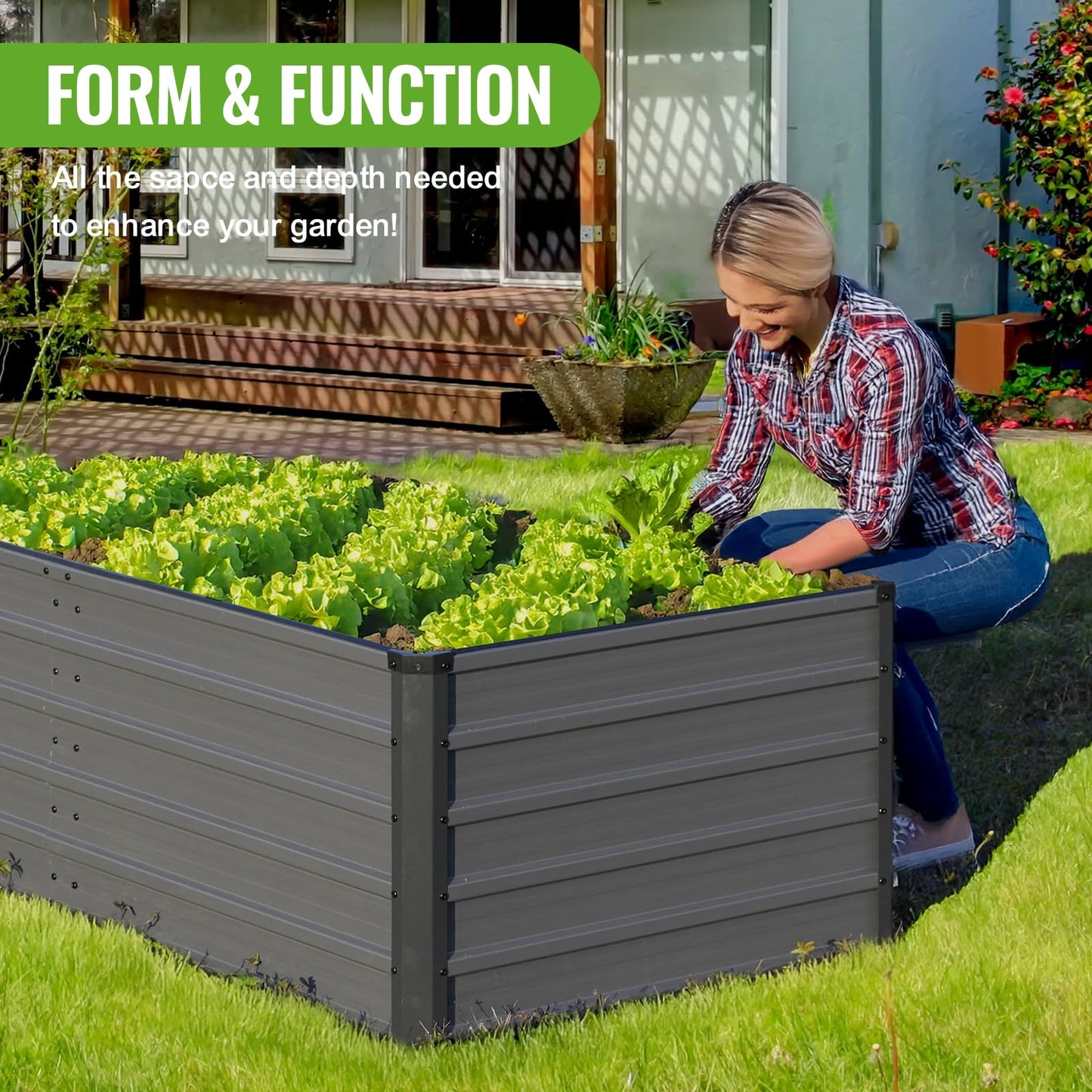 Backyard Expressions 6x3x2ft Outdoor Metal Raised Garden Bed, Deep Root Planter Box for Vegetables, Flowers, Herbs, and Succulents - Grey/Black