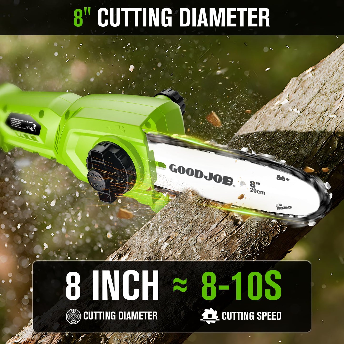 Electric Pole Saw for Tree Trimming, 20V 8-Inch Cordless Pole Chainsaw with Low Kick-Back Bar, Extends to 14.2 Ft, Auto Oiling, 2 Batteries & Fast Charger for High Branches, Orchard & Garden Use