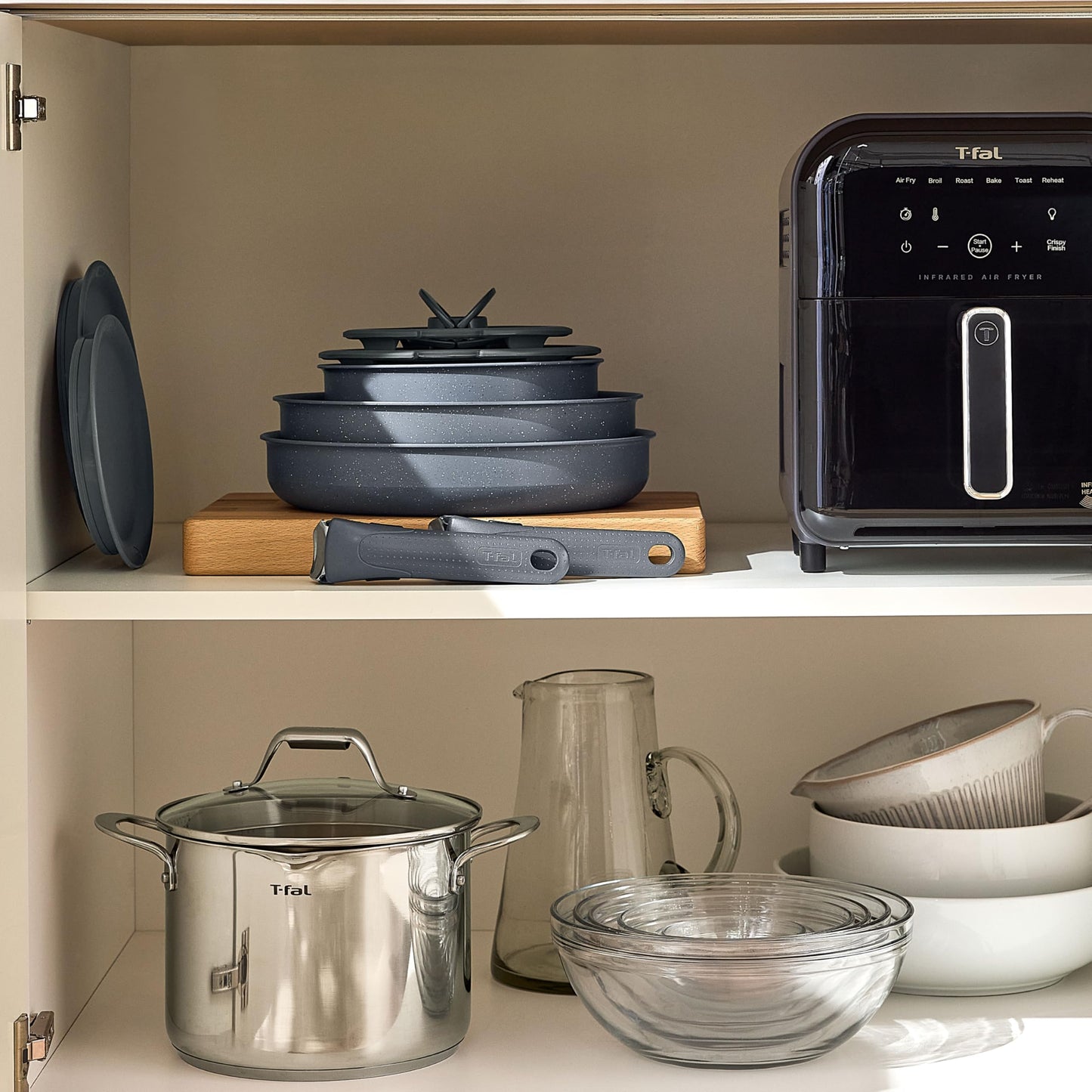 T-fal Ingenio Essentials Cookware Set with Detachable/Removable Handle 11 Piece, Granite Titanium Non Stick, Oven Broiler Safe 500F, Stackable, Pots and Pans Set, Frying Pans, Dishwasher Safe, Gray