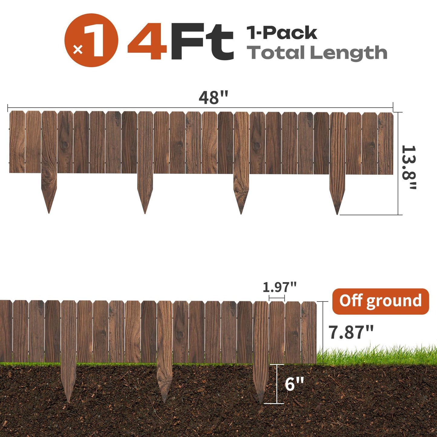 GHWIE Garden Edging Border Garden Fence Wood Fence Border for Yard Patio Path Edging Decorative Landscape Edging Flower Bed Fence,7.87'' H x 48'' L (3)