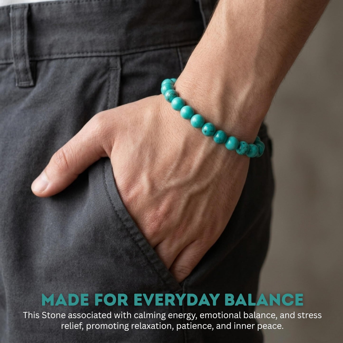 Cherry Tree Collection Turquoise Howlite Green Beaded Bracelet – Genuine 8mm Gemstone Stretch Bracelet for Men & Women – Handmade Crystal Bracelet - (Turquoise Howlite Green - M)