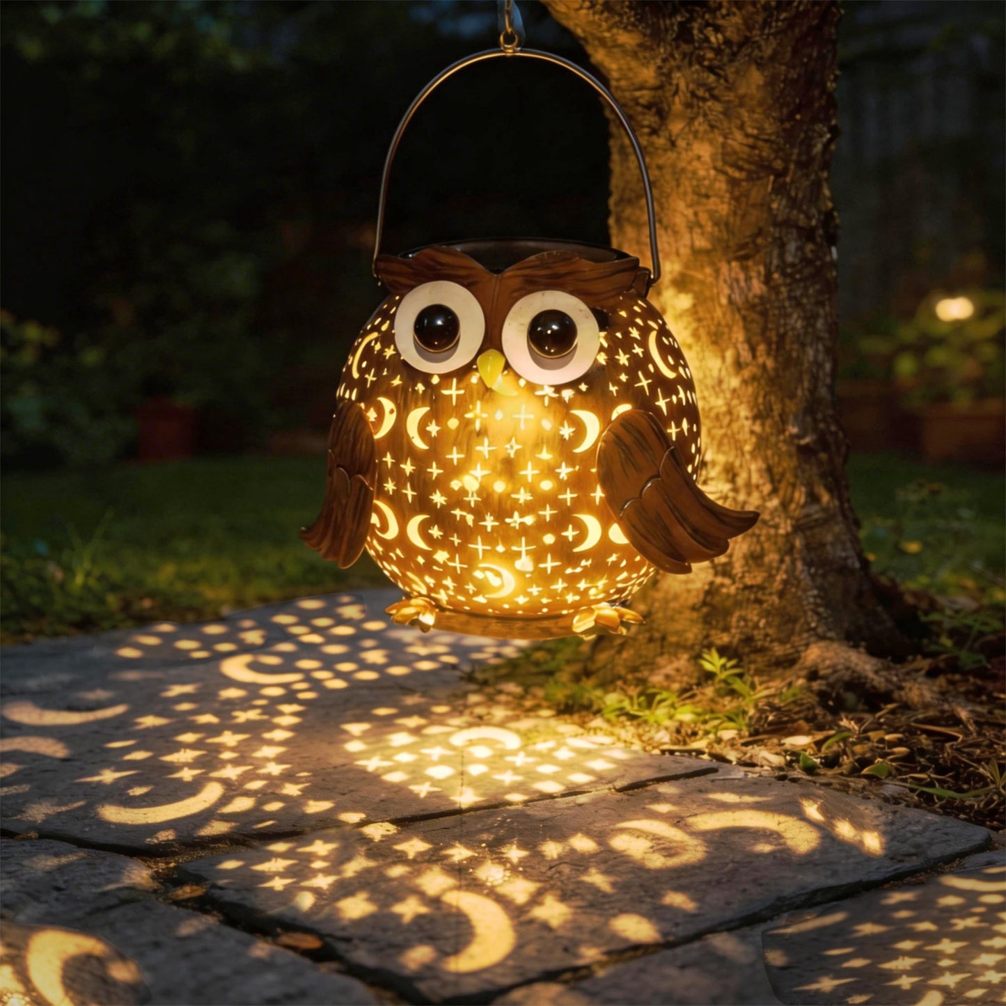 Mantunt Solar Lights Outdoor Owl Garden Decor, Solar Lanterns Outdoor Waterproof Metal Hanging Lantern Solar Garden Lights for Outside Patio Yard, Lawn, Porch, Backyard Decoration