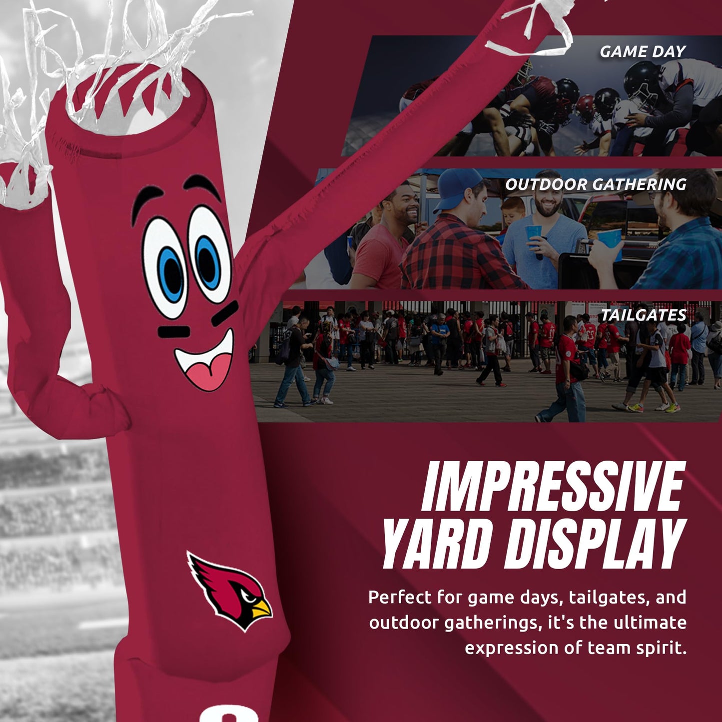 Sporticulture NFL Football Arizona Cardinals Wacky Waving Inflatable Tube Guy with LED Lights & Built-in Blower Air Wacky Dancers NFL Inflatable Tube Man Crazy Sports Fan Outdoor Party Decoration