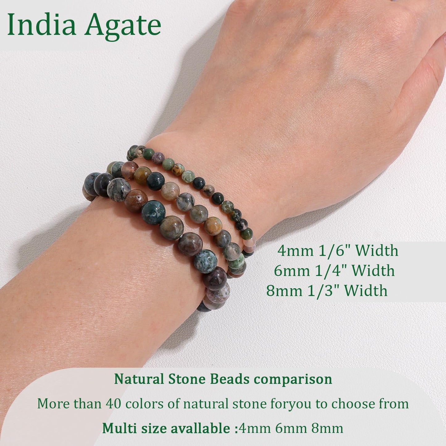 Vinswet Healing Crystal Bracelets for Women Men 8mm India Agate Natural Stone Beaded Stretch Bracelet Handmade Gemstone Reiki Spiritual Jewelry Gifts