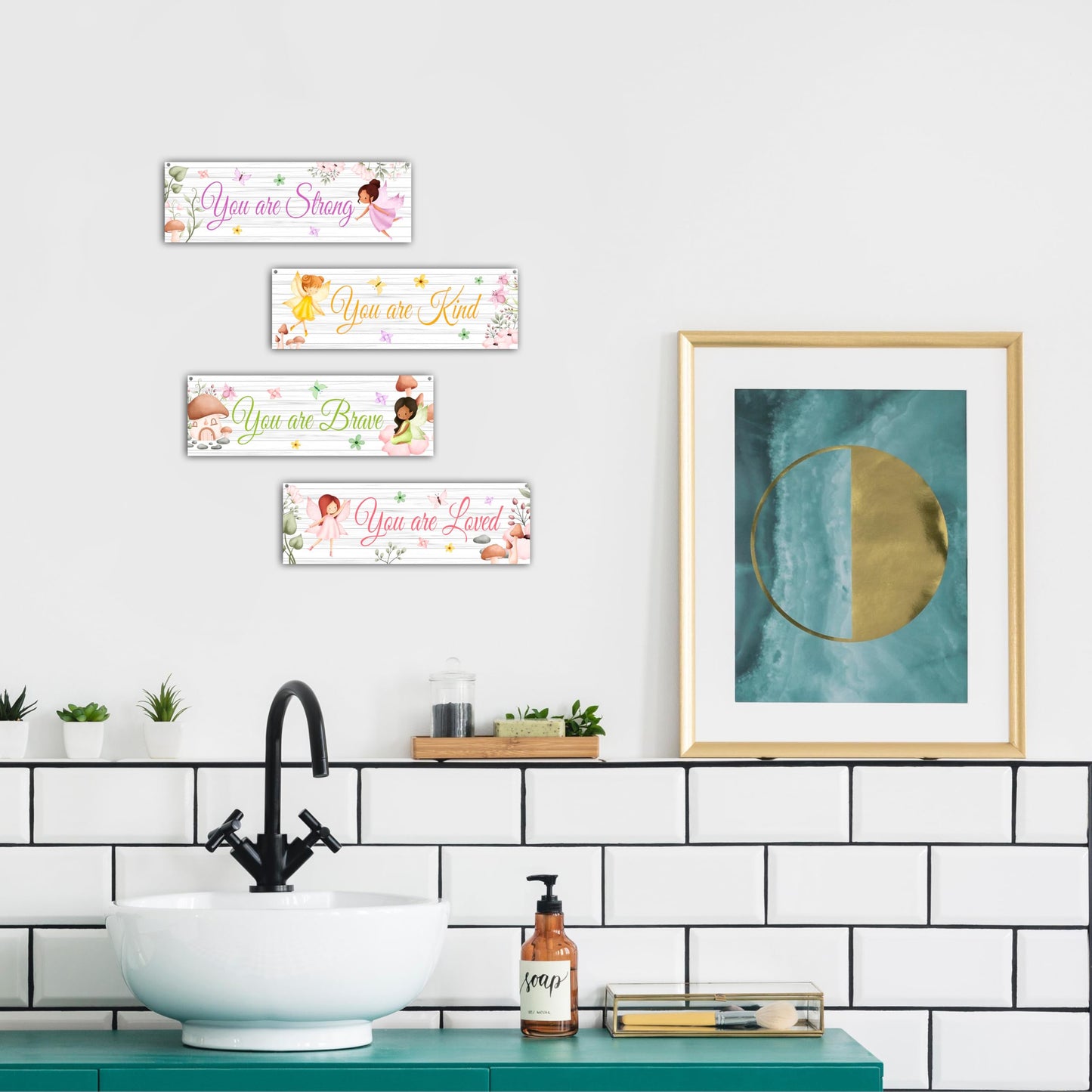 4 Pieces Girls Room Decor, Fairy Bedroom Decor, Pink Flower Little Girl Room Decorations, Inspirational Kids Toddler Nursery Room Playroom Room Wall Art-31