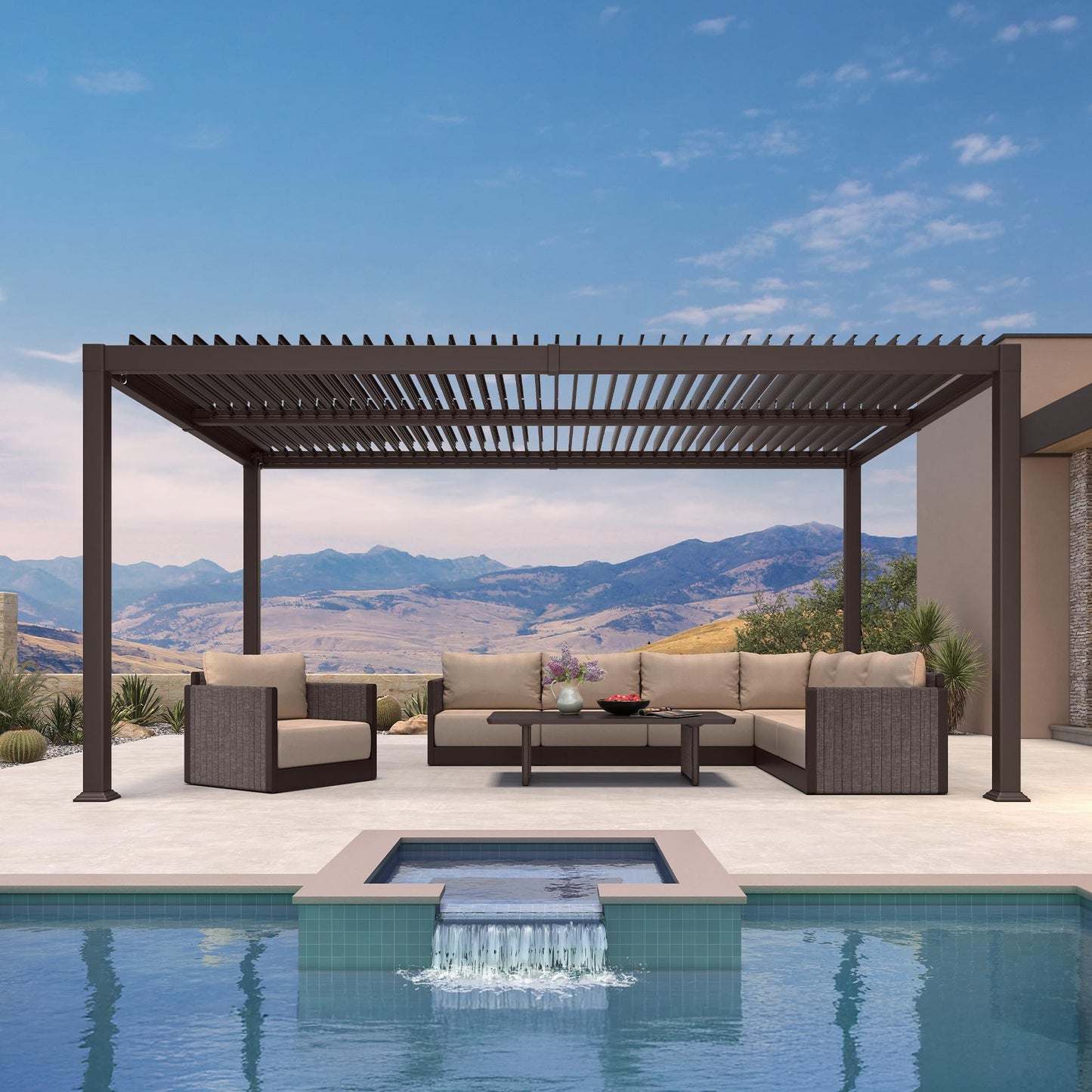PURPLE LEAF 10' x 16' Louvered Pergola Outdoor Adjustable Louvre Shade Modern Patio Aluminum Pergola with Retractable Roof for Deck Backyard Garden Hardtop Gazebo, Bronze