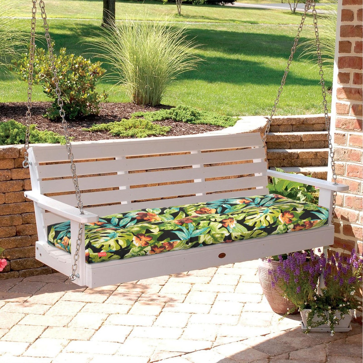 IN4 Care Indoor Outdoor Bench Cushion 48"x18", Non-Slip Patio Furniture Seat Pads, Waterproof Overstuffed Tufted Loveseat Cushion with Round Corner for Window,Swing,Garden,Porch-Tropical Green Leaves