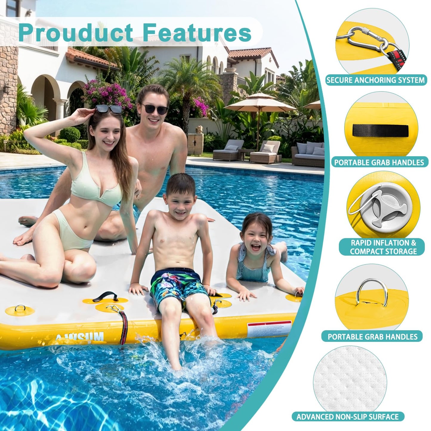 AWSUM 8ft x 6ft Inflatable Floating Dock Lake Floats for Adults Water Mat Platform Non-Slip Floating Island Raft for Pool Beach Ocean