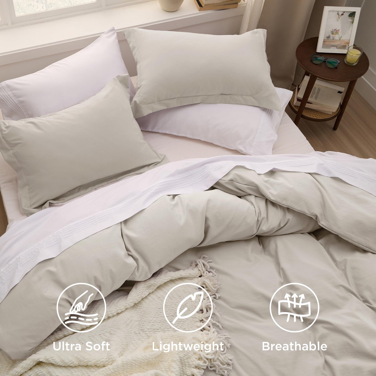Bedsure Duvet Cover Queen Size - 3 Pieces Prewashed Extra Soft Bedding Set, Includes 1 Duvet Cover 90x90 Inches with Zipper Closure & 2 Pillow Shams, Linen, Comforter Not Included