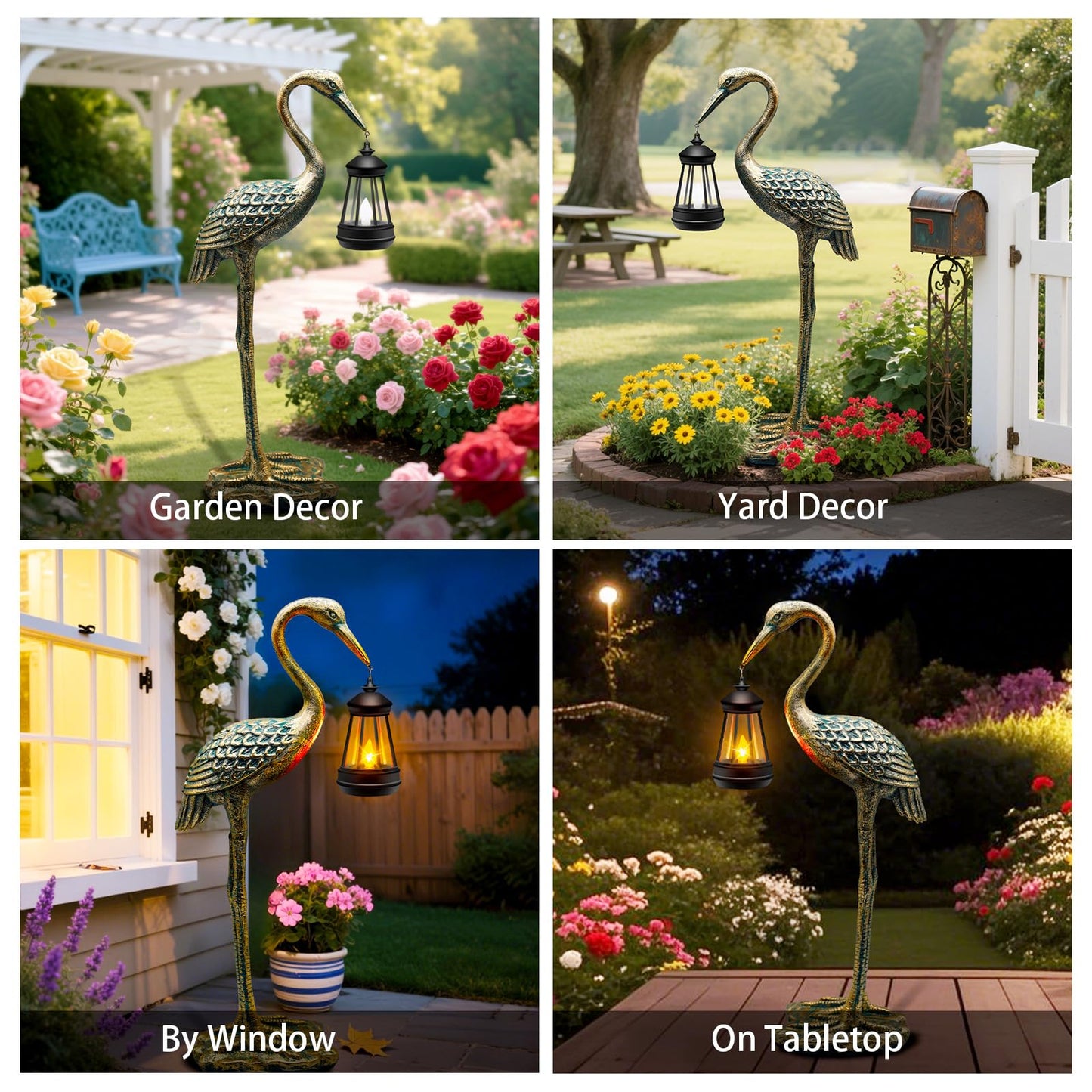 Solar Garden Statue Crane Figurine, Outdoor Hanging Solar Lanterns, 17.7 Inch Blue Heron Sculpture Statue for Patio Yard Porch, Garden Decor for Outside Birthday Gifts for Mom, Women Mother's Day