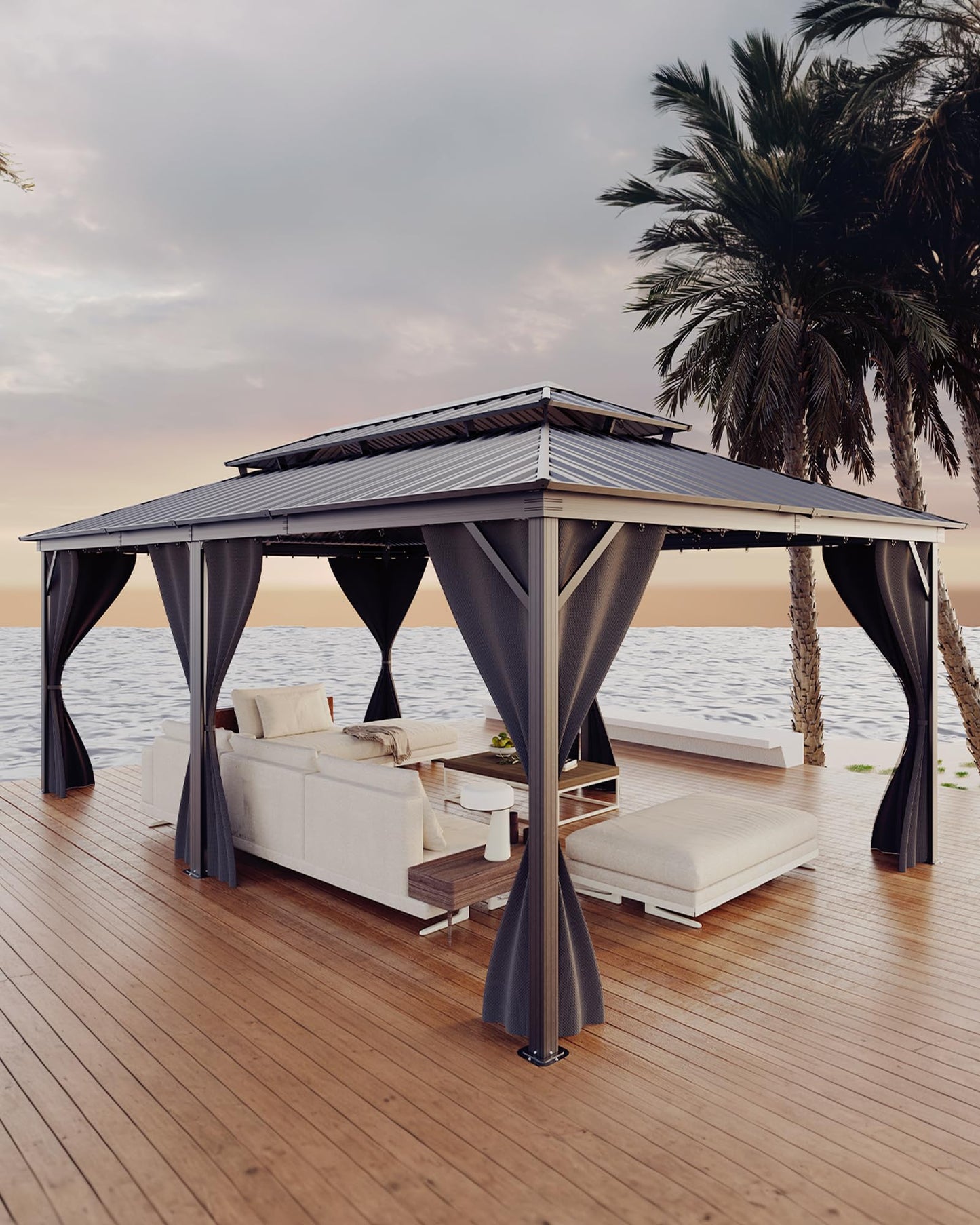 GarveeLife Hardtop Gazebo 12 ft x18 ft for All Weather, with Double Metal Roof, Net, and Curtain, Permanent Building for Patio, Deck, Backyard, Lawn, and Garden