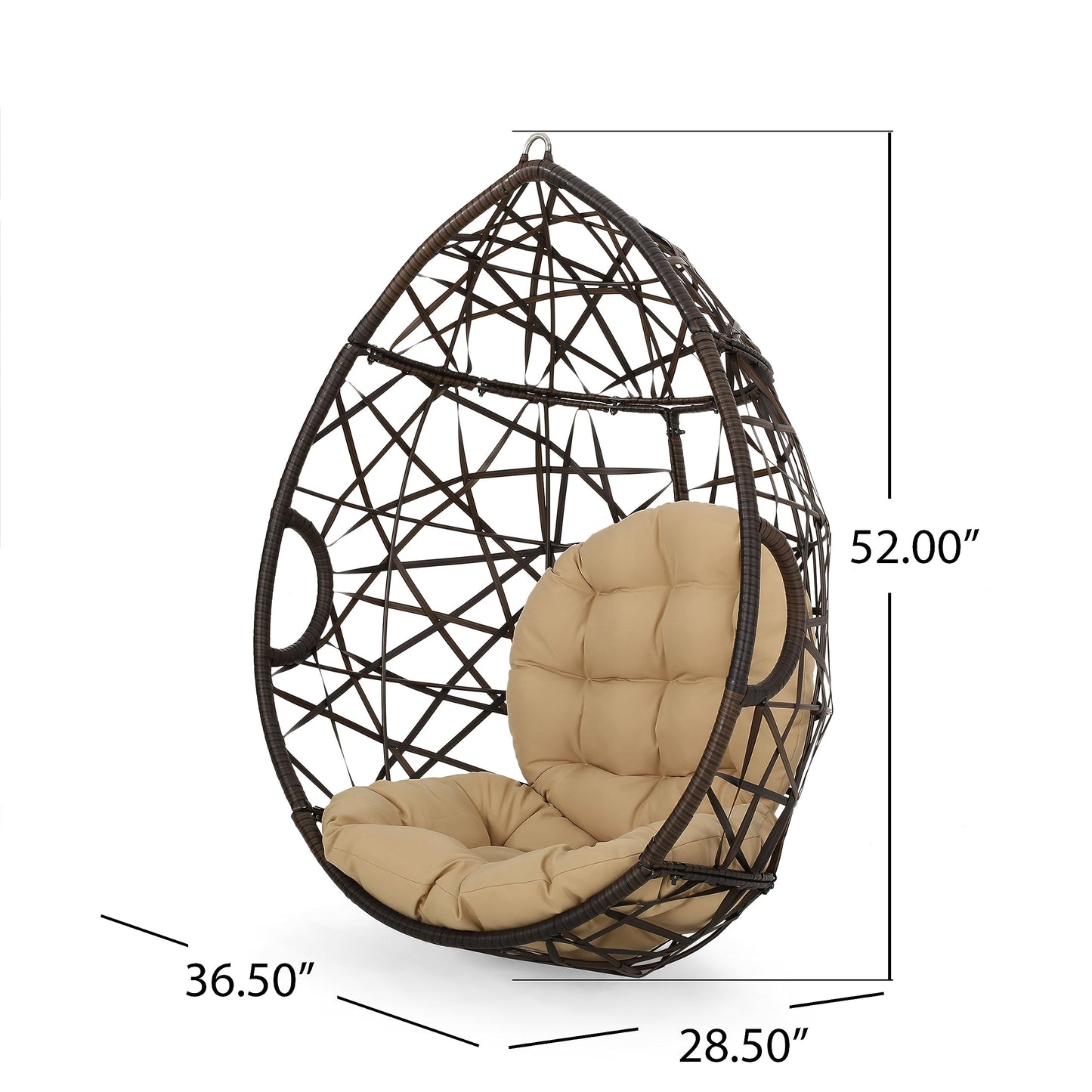 Christopher Knight Home Isaiah Indoor/Outdoor Wicker Tear Drop Hanging Chair (Stand Not Included), Multi-Brown and Tan