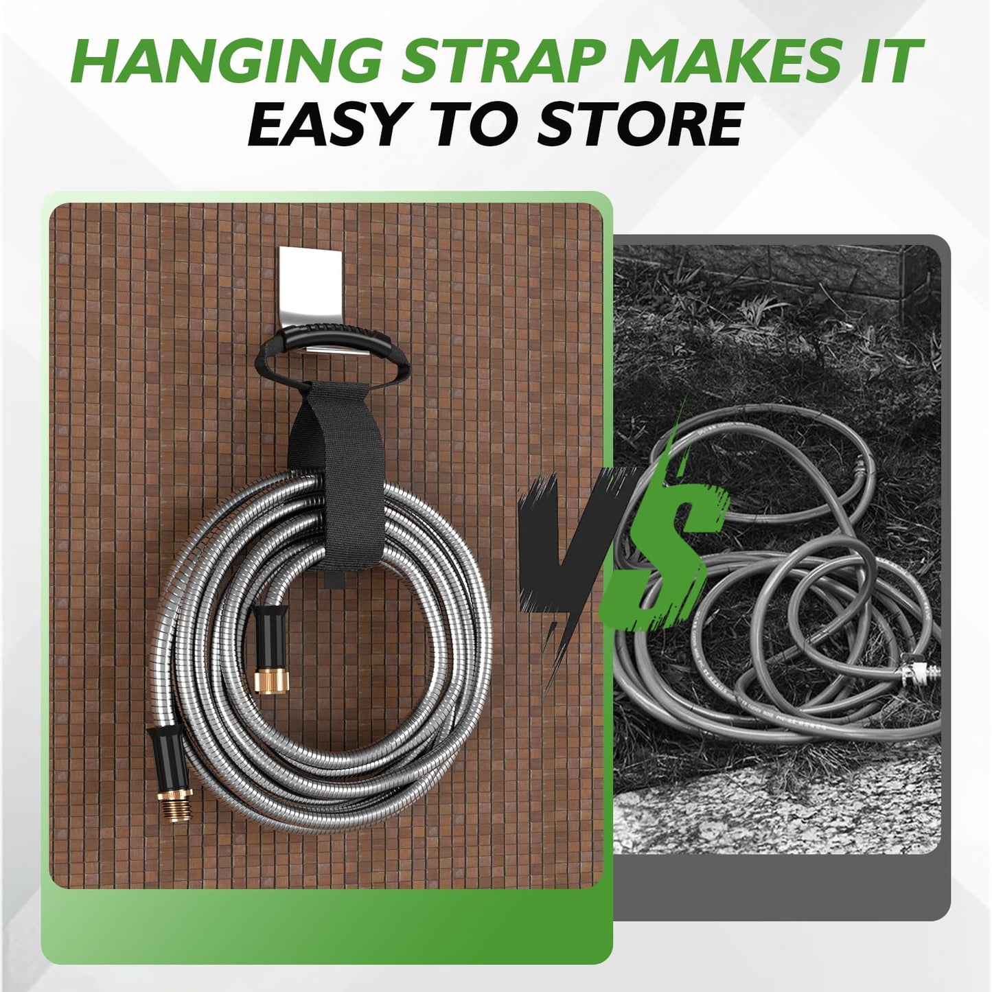 GARDENWORK Water Hose 50 FT,Stainless Steel Garden Hose with 10 Function Nozzle Flexible,Metal Garden Hoses with Leak-Proof Connectors,Flexible Hose,Waterhose for Outside