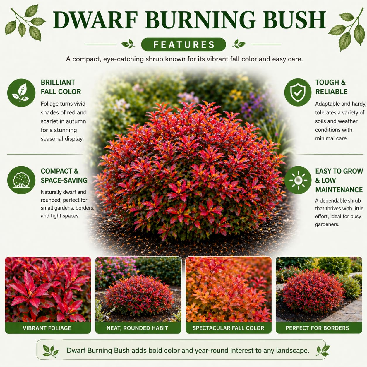 Dwarf Burning Bush Plant in 4" Pot, Hardy Shrub Euonymus Alatus, Well Rooted, Easy Care Deciduous Hedge, Ideal for Outdoor Garden, Borders & Pathways