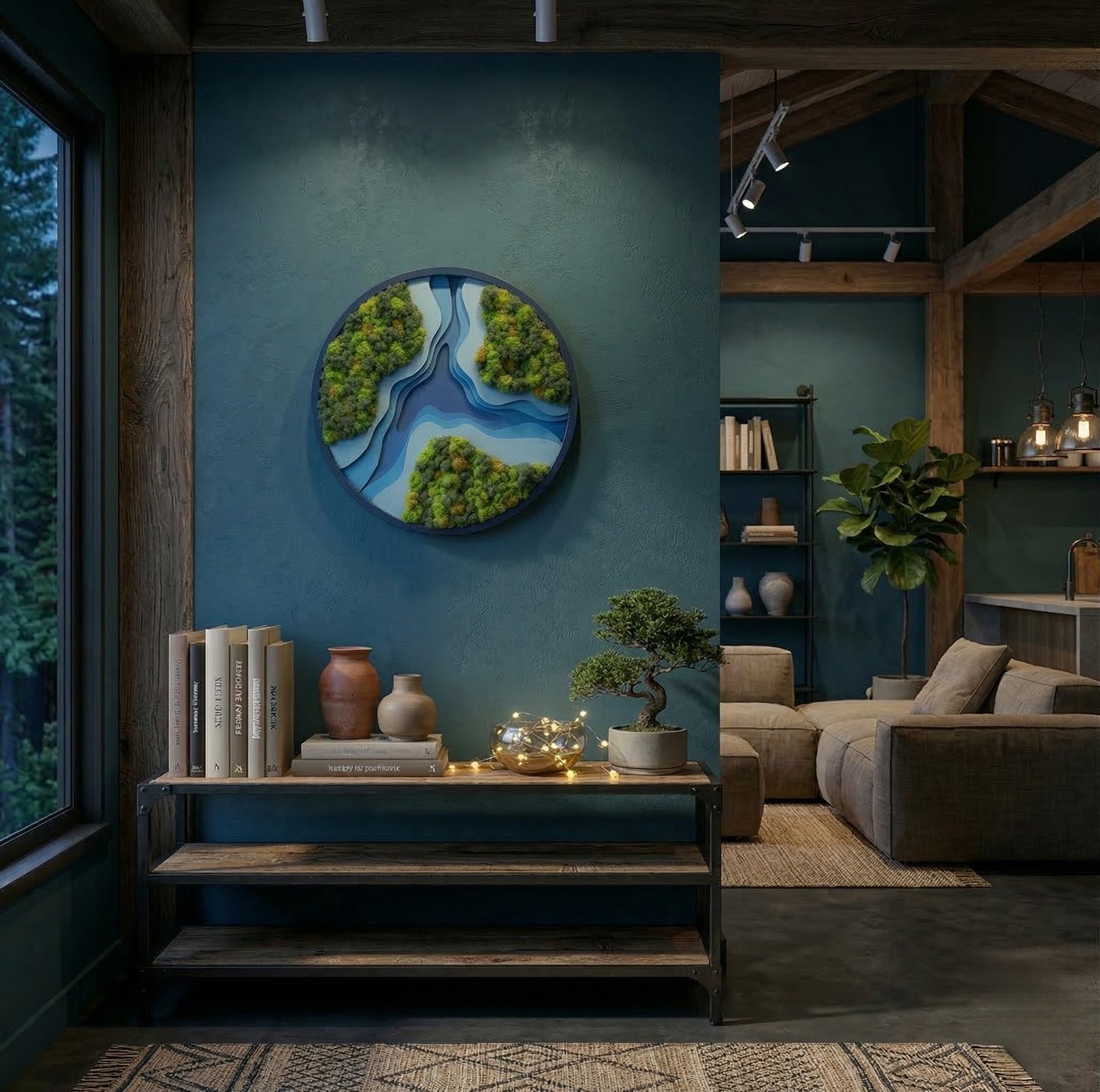 NEODECO Amazon Parametric Moss Wall Art – 3D Layered Wooden Wall Decor with Preserved Moss, Modern Topographic Design, Acoustic Nature Inspired Wall Panel for Living Room, Office or Bedroom (Round & Square) (Round, Small)