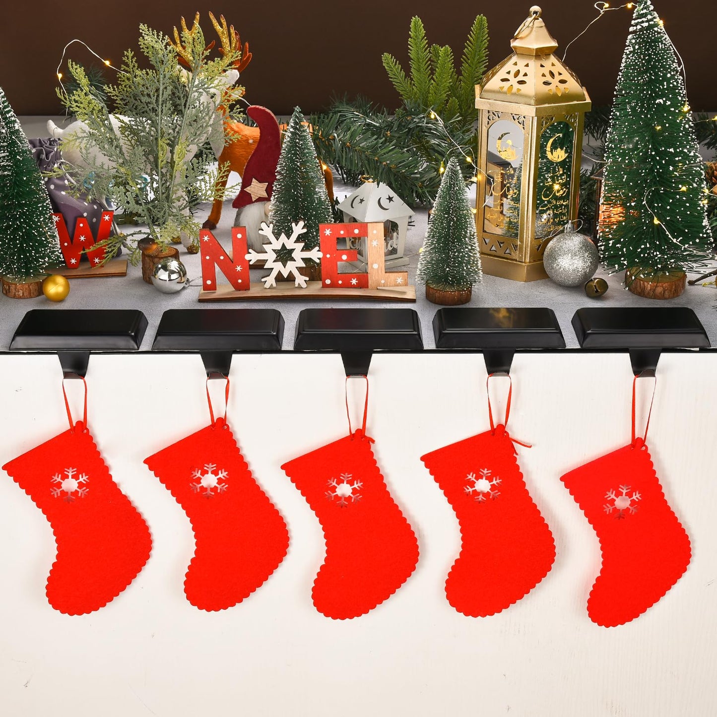 Christmas Stocking Holders for Mantle, Weighted Stocking Hangers, Christmas Stocking Hooks for Tables Window Fireplace Mantle Decoration(Black,4PCS)