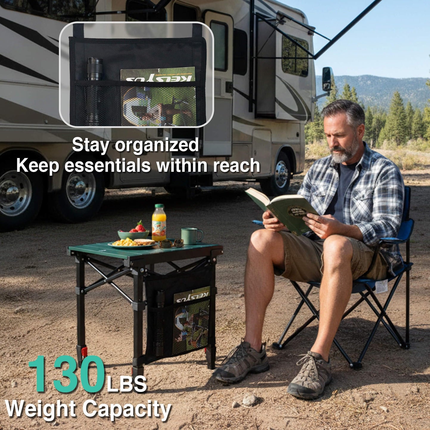 Camping Table Portable Foldable with Adjustable Height, Lightweight Collapsible Aluminum Roll-Up Camp Table with Storage Bag & Carry Bag, Heat-Resistant for RV Picnic BBQ Camping (Small 16"×13")