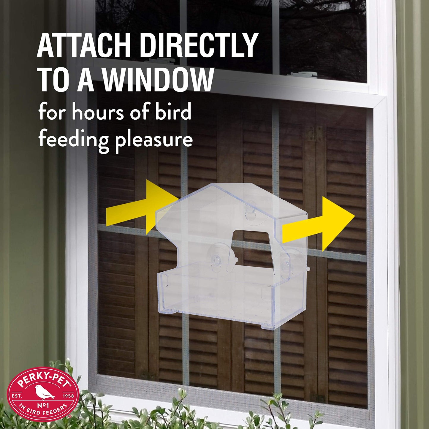 Perky-Pet Clear Outdoor Window Bird Feeder with Strong Suction Cups – 1/2 Lb Seed Capacity - Perky Pet 345 - Entertaining Bird Feeding - Watch Birds Eat Seeds