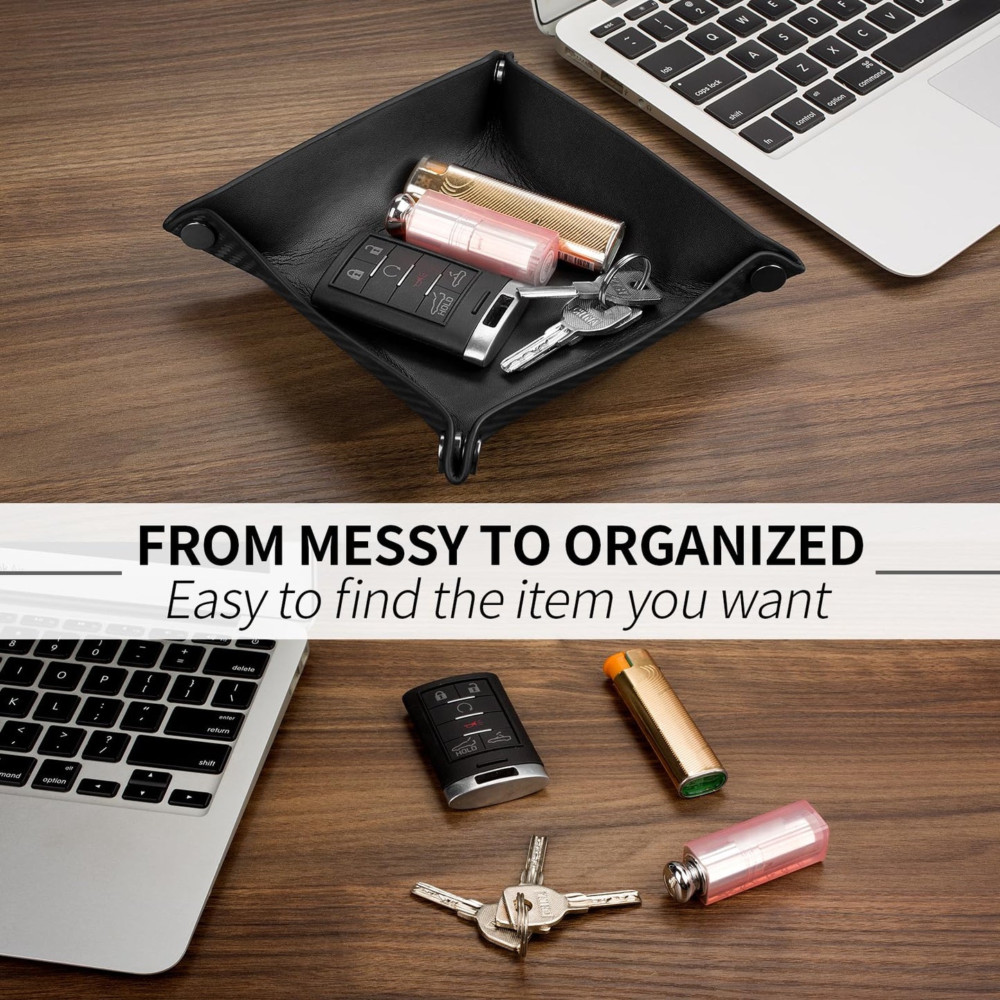 Carbon Zone Valet Tray Organizer with Carbon Fiber Style Texture, Foldable Catchall Tray for Keys, Wallet & Everyday Essentials(Black-Small)