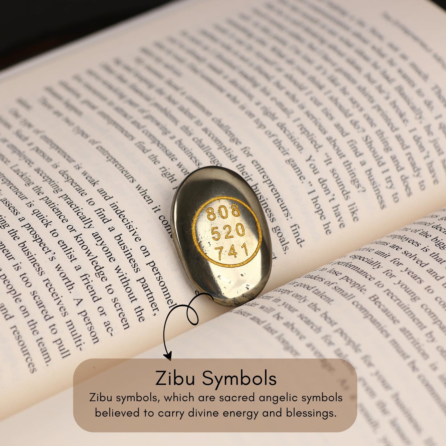 TRRYSTALS Natural Gemstone Zibu Coin with Sacred Symbol Design | Pyrite Stone Decorative Coin for Meditation, Vastu & Home Décor | Collectible Spiritual Style Accessory