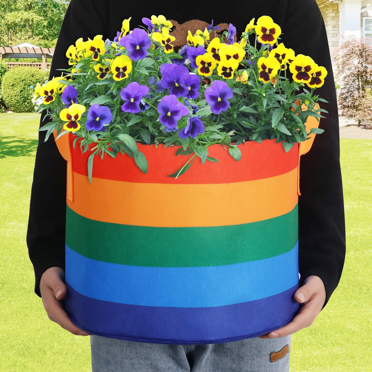 LITLANDSTAR 6 Pack 10 Gallon Grow Bags, Heavy Duty Thickened Colorful Nonwoven Plant Fabric Pots with Handles, Five-Color Tone Garden Plant Bags for Fruits Vegetables Flowers Herb