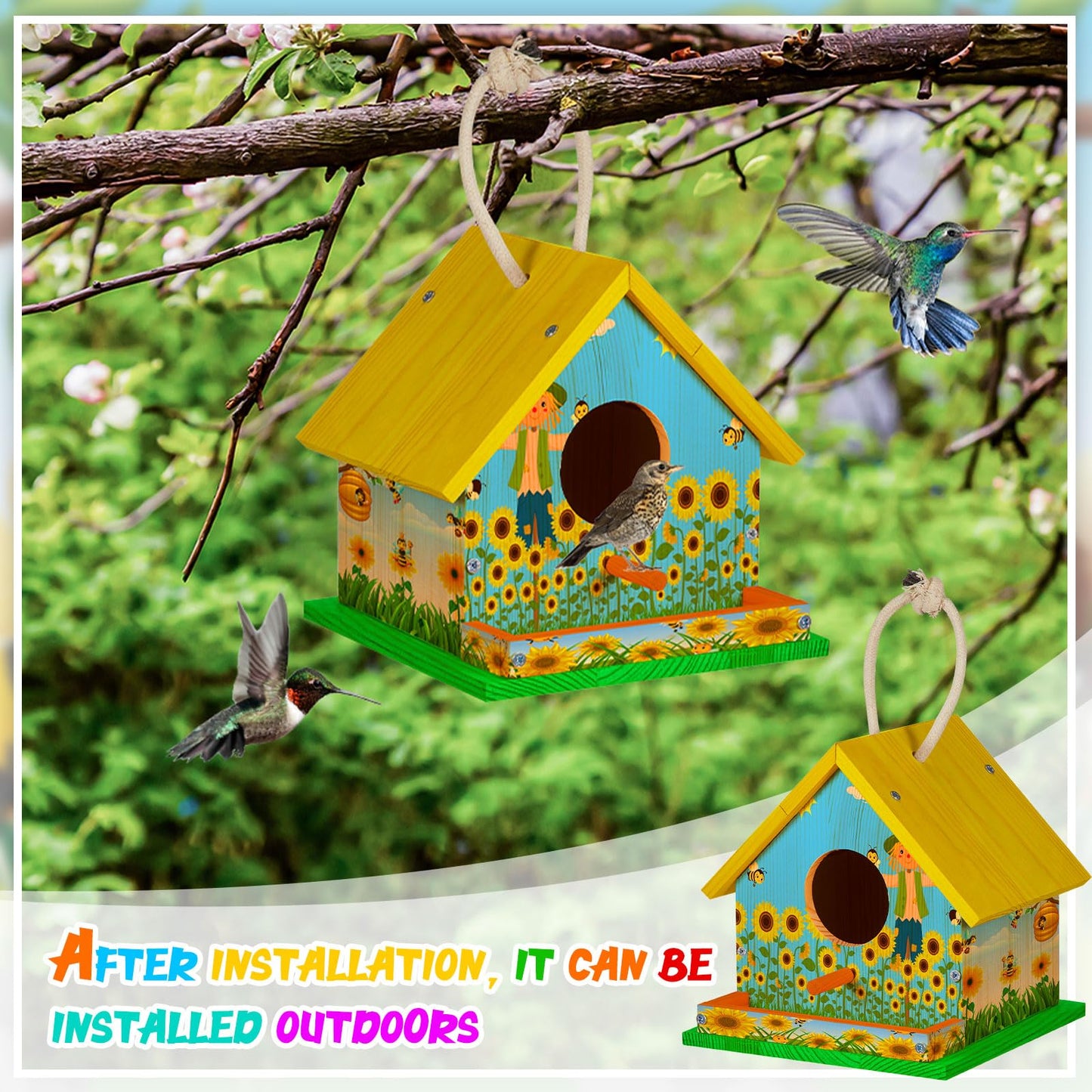 Liliful 2 Sets Wooden DIY Birdhouse Kit, Unfinished Bird Houses with Paints and Paintbrushes, Bird Feeder Craft Arts for Kids Ages 4-8, 8-12, Classroom Activity and Adults Wooden Craft Gifts