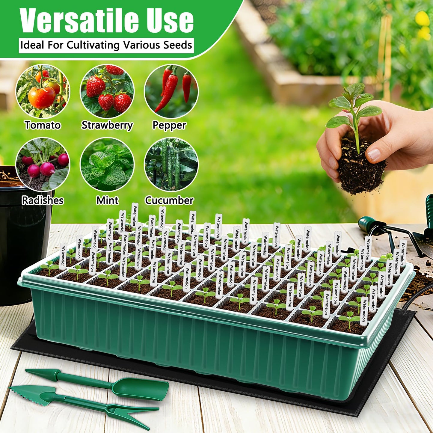 2 Set 120-Cell Seed Starter Kit with Seedling Heat Mat, Self-Watering Seed Starter Tray with Adjustable Brightness Timed Grow Light Humidity Domes, Indoor Seedling Starter Tray Plant Germination Kit