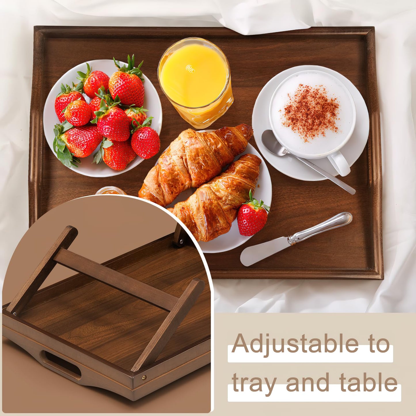 2 Pack Bed Tray Table Breakfast Trays Serving Tray Bamboo Bed Laptap with Floding Legs Handles and Phone Holders