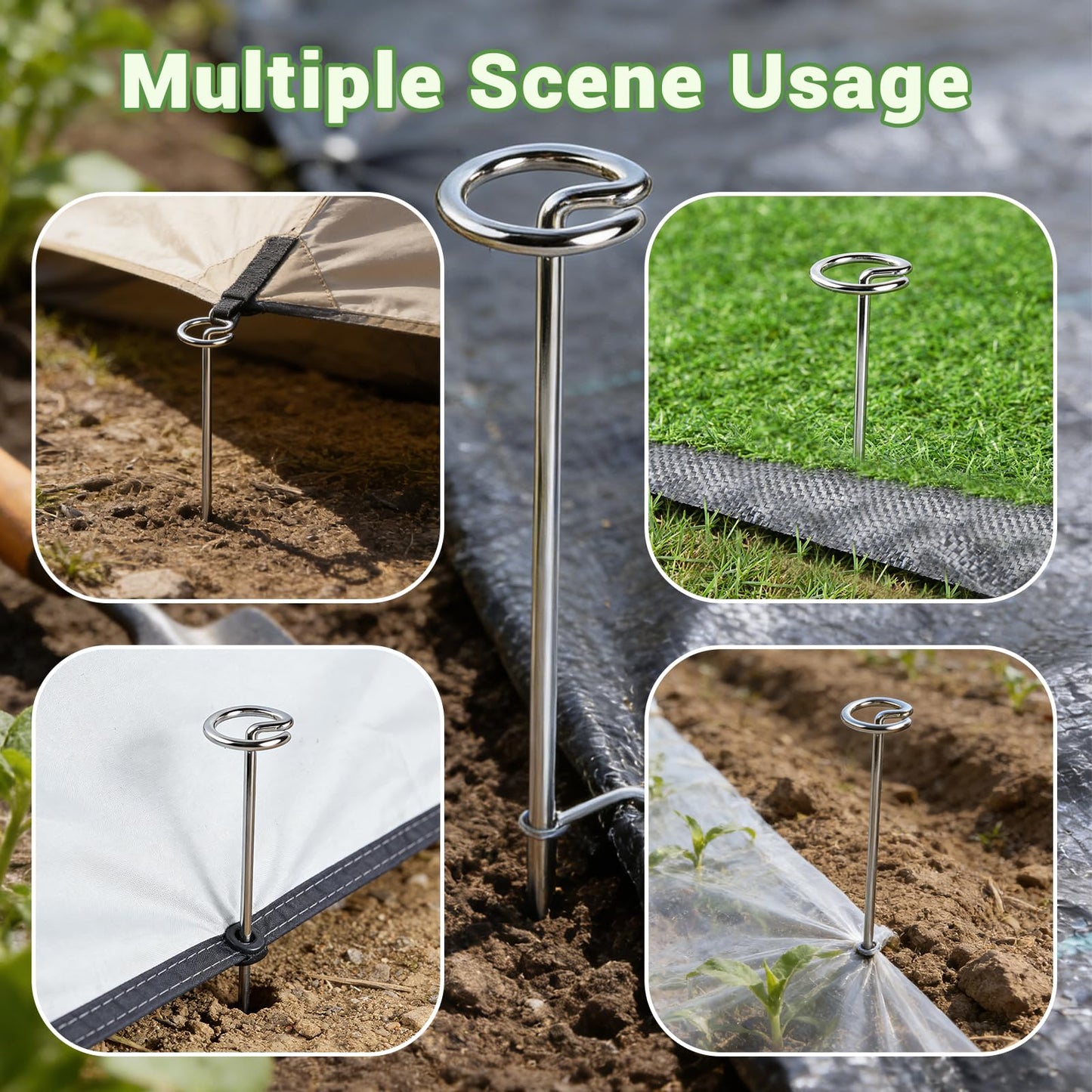 120Pcs Landscape Fabric Pins, Weed Barrier Stakes with 60Pcs Gaskets, 1Pcs Pick Hook, 6 Inch Landscape Stakes for Plant Cover, Tent, Weed Barrier Fabric, Turf and Outdoor Decoration