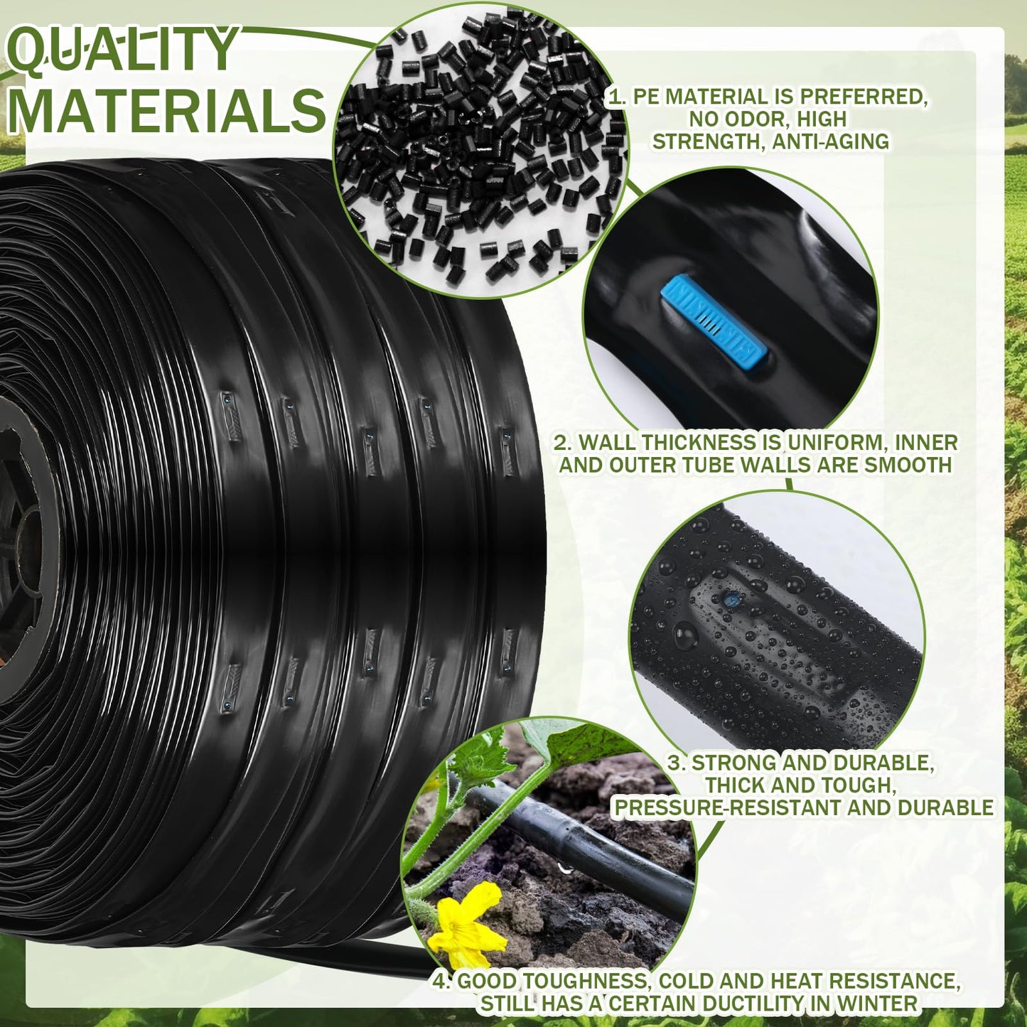 Maasechs 500 ft 5/8 Inch Drip Tape Irrigation Kit Drip Tape 8 Mil 8" Spacing Hose Garden Watering Tubing System Automatic Irrigation Equipment for Plant, Landscape, Yard, Lawn and Farm