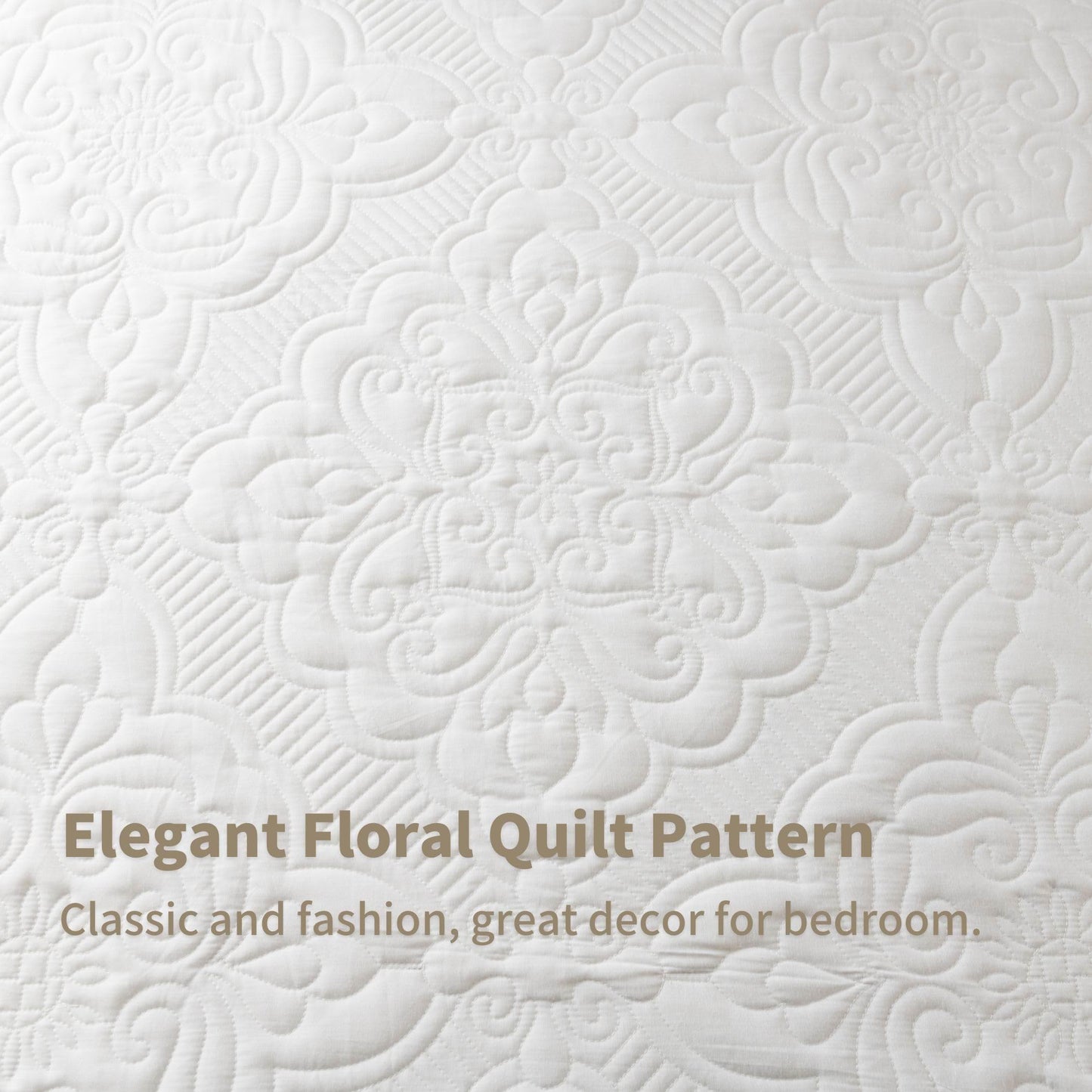 meadow park Embroidered Quilt Set King Size - 3 Pieces, Washed Cotton Blend Lightweight Bedspreads with Scallop Edges, Reversible Coverlets Bed Cover All Season Quilts-Ivory