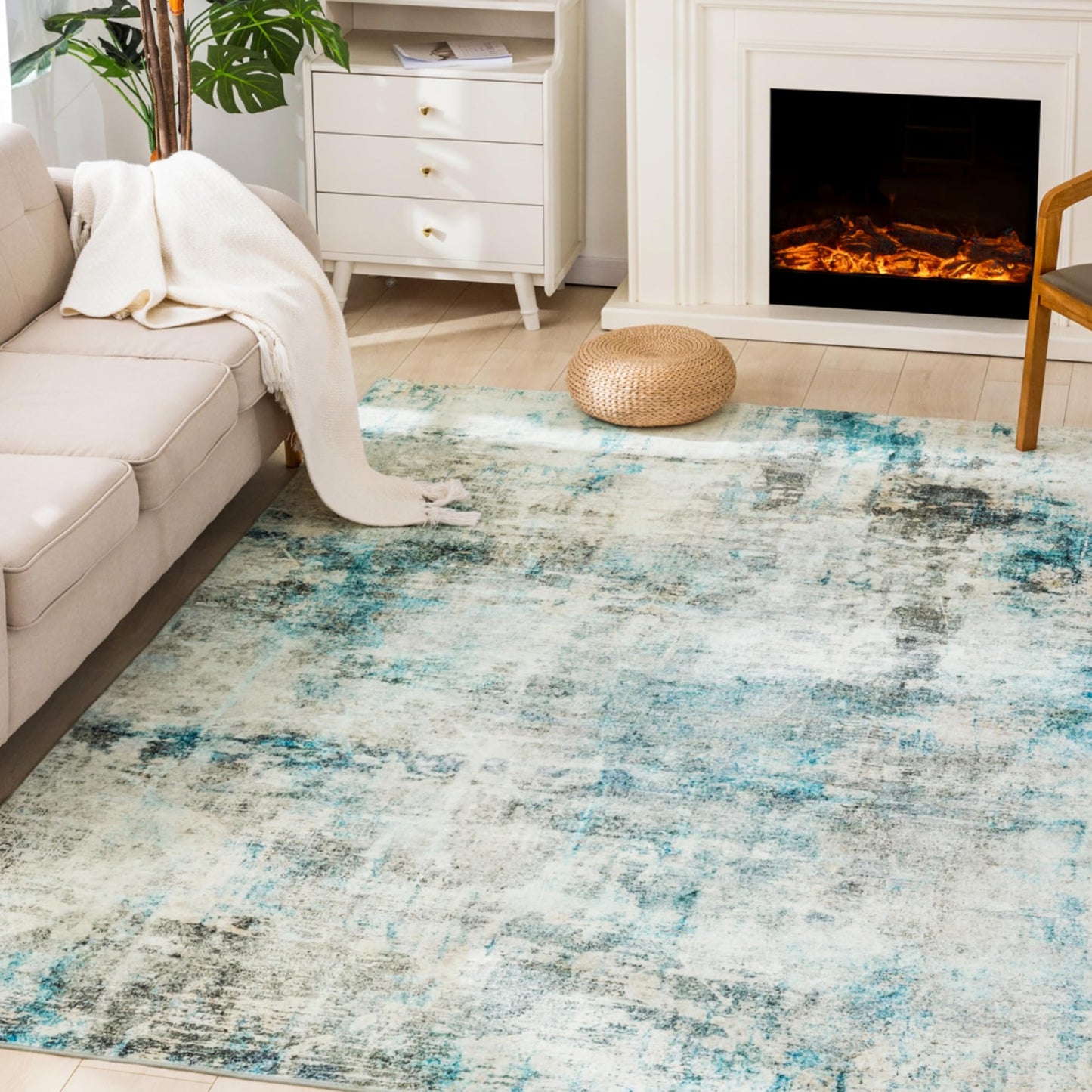 Carvapet 6x9 Large Rugs for Living Room Bedroom Kids Room, 6 x 9 Washable Teal Modern Abstract Low Pile Carpet with Rubber Backing, Foldable, Non Slip Thin Area Rug, Ultra Soft