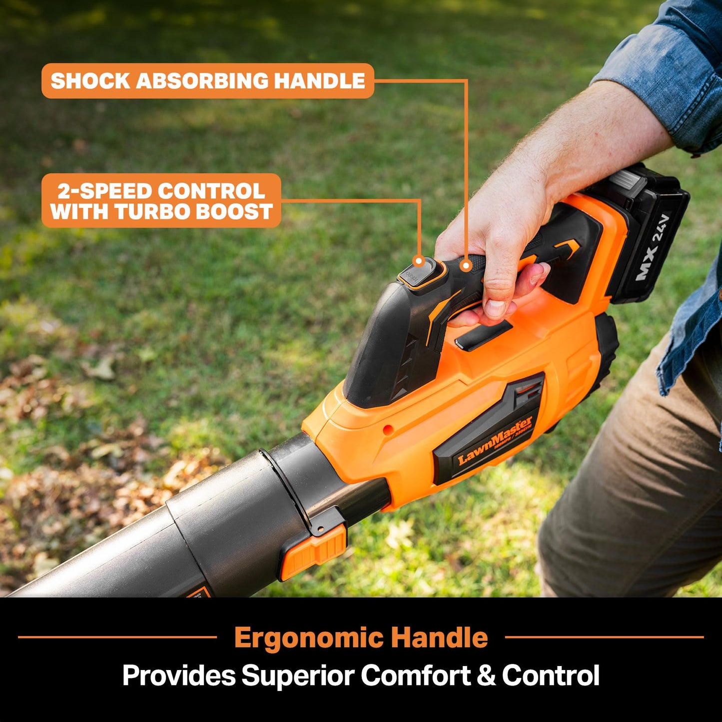 Leaf Blower Cordless, LawnMaster Leaf Blower 24V Max with 4.0Ah Battery and a Charger-CLBL2417A