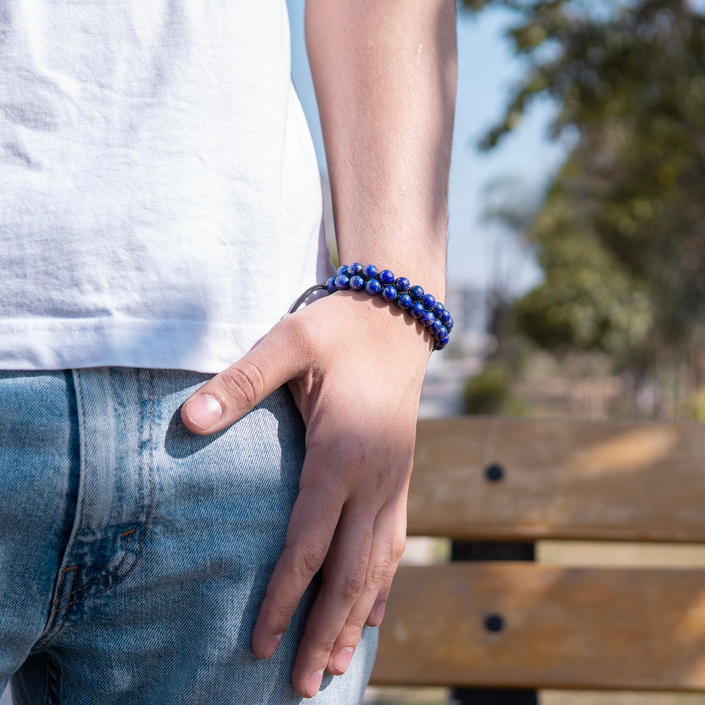 RTZN® Lapis Lazuli Bracelet for Men – Premium Artisan Handcrafted Authentic Blue Lapis Lazuli Mala Bead Bracelet – Adjustable Beaded Bracelets for Men (Morocco)