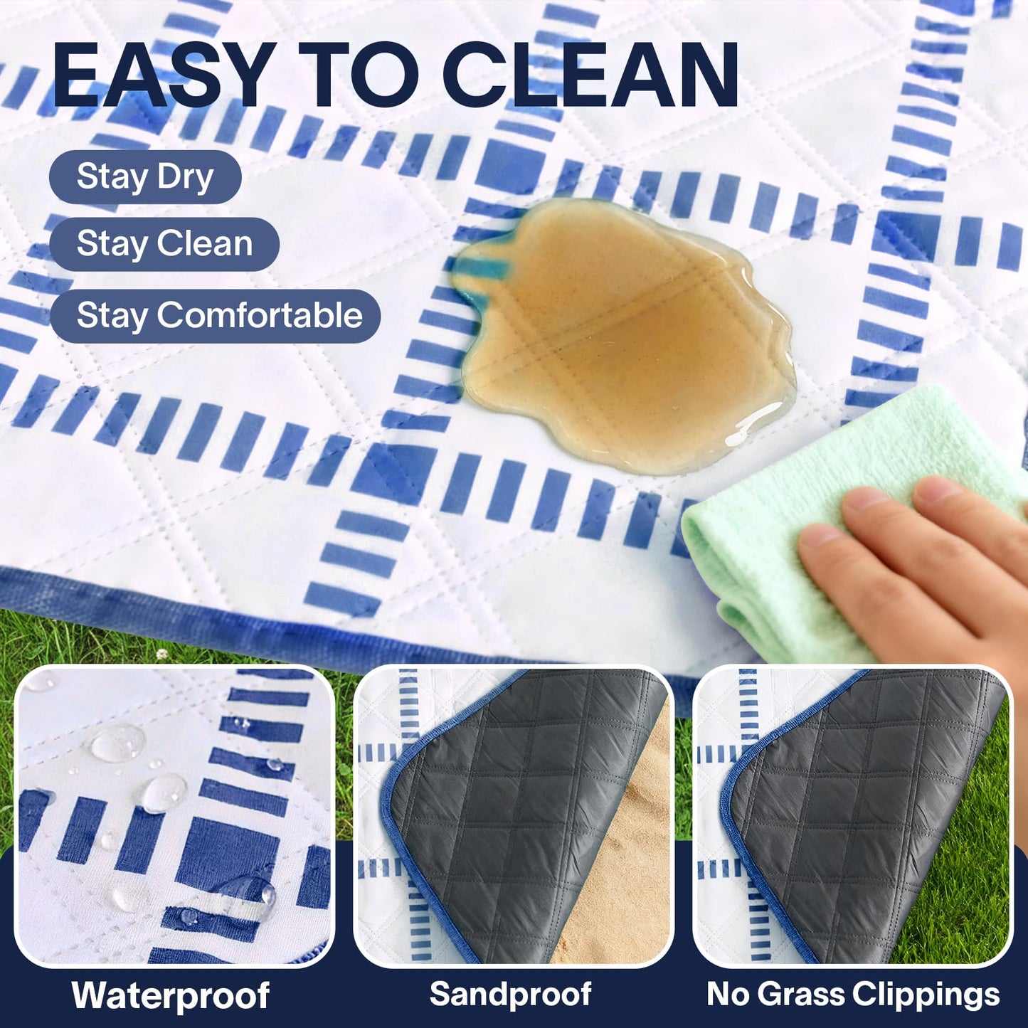 Alvantor® Extra Large Picnic Outdoor Blanket, 80"x 80" Waterproof Foldable Camping Blankets, Portable Picnic Mat for Travel, Park, and Beach, Sandproof, Soft & Durable, Bule
