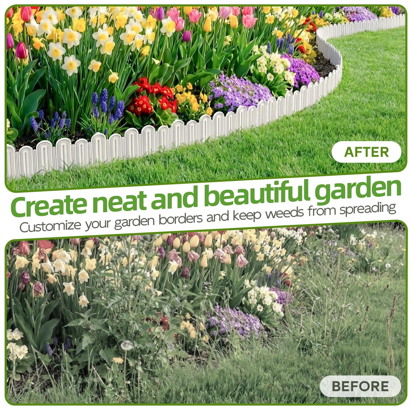 Vashly 20ft Landscape Edging No-Dig, 5.9 Inch Tall Garden Border, Flexible with 20 Stakes, 20 Pack for Flower Beds Lawn Yard Pathway(20, White)