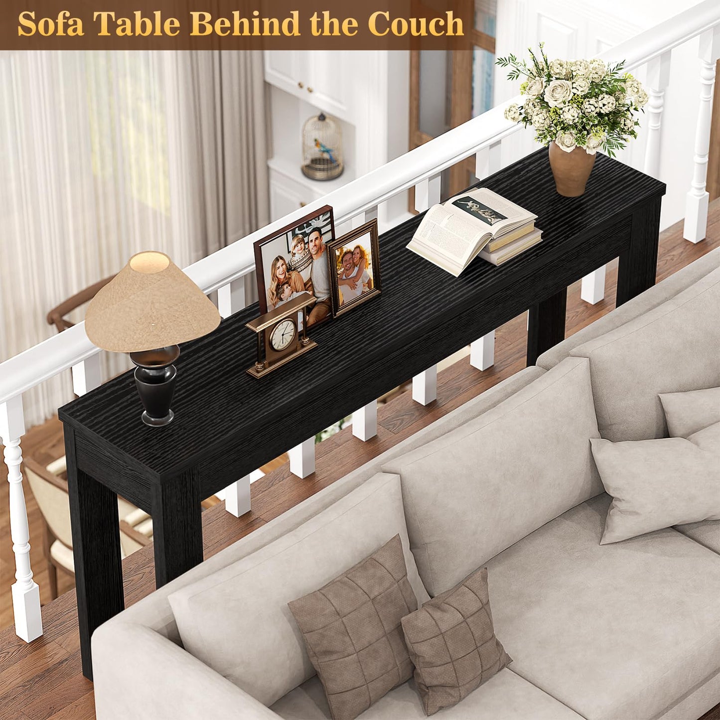 Armocity Console Table, 47" Farmhouse Wood Entryway Table, Sofa Tables Narrow Long Behind Couch, Entry Table for Entrance, Hallway, Living Room, Embossed Black
