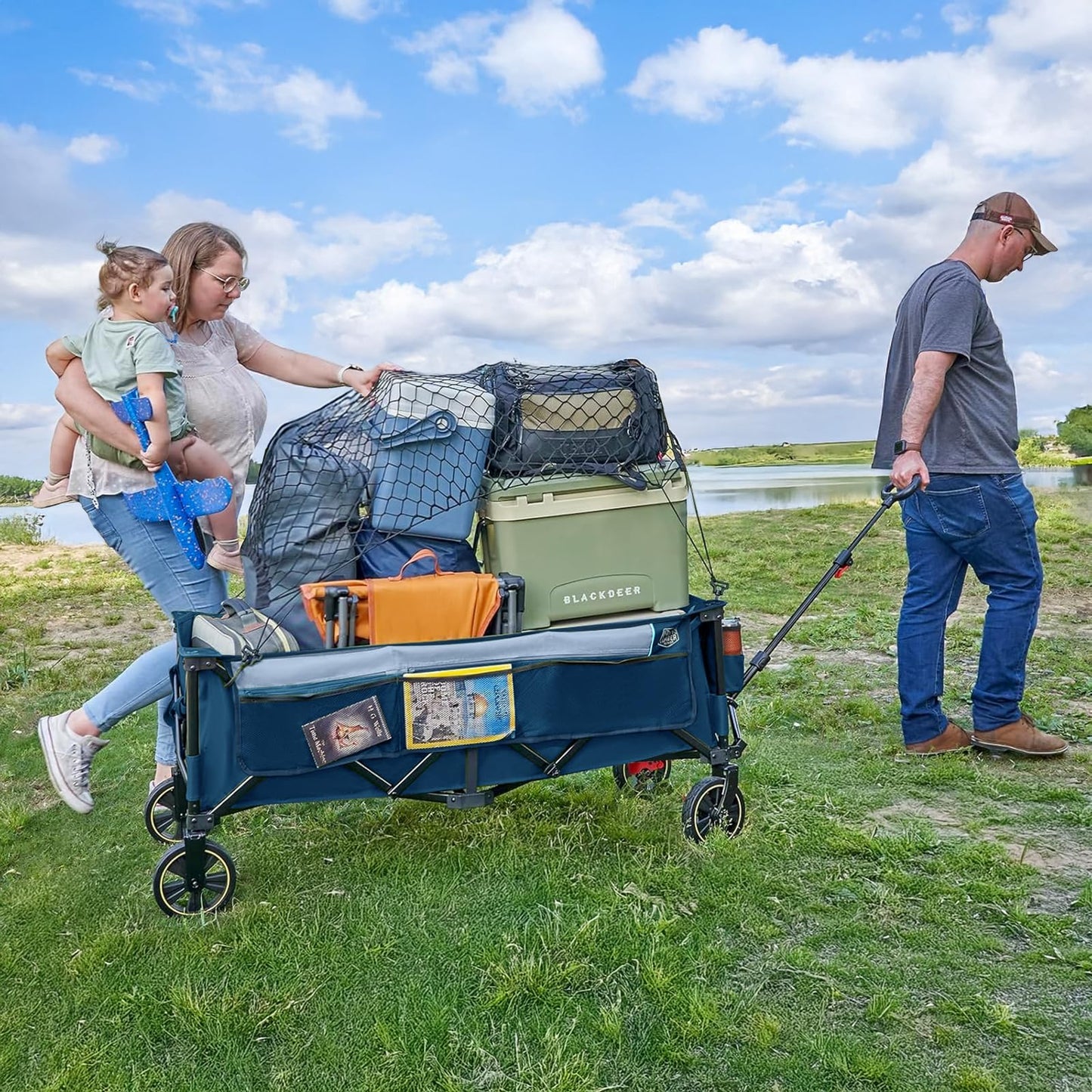 Timber Ridge 51.2'' Extended Collapsible Wagons Carts Foldable, 500LBS Heavy Duty Sports Wagon with Adjustable Handle, 400L Capacity Portable Cart for Camping Shopping