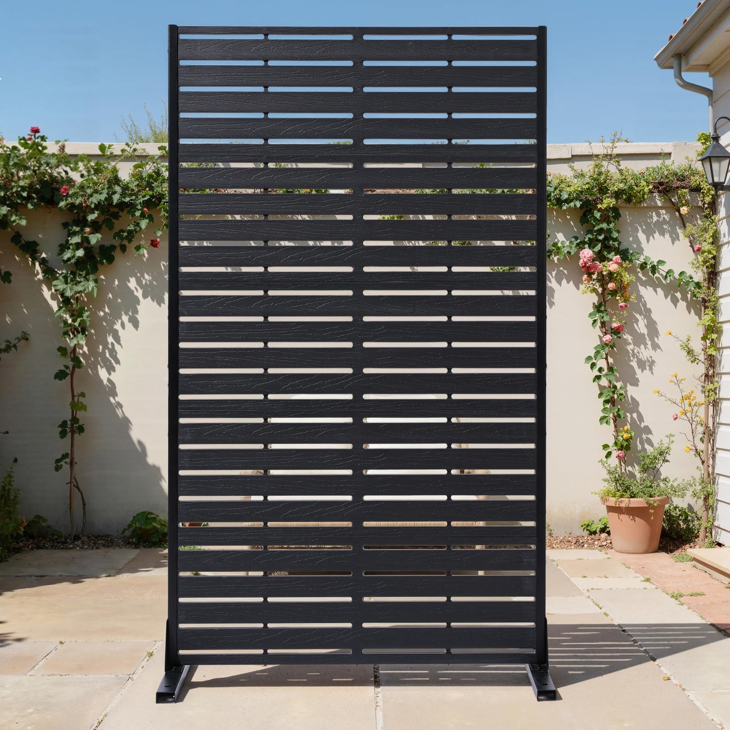 Diyfire Outdoor Privacy Screen 60" H HDPE Decorative Panel Freestanding Privacy Fence with Stand, Privacy Screens with Louvered 5 Panels, Weather-Resistant Panel Fence for Patio, Balcony, Balcony