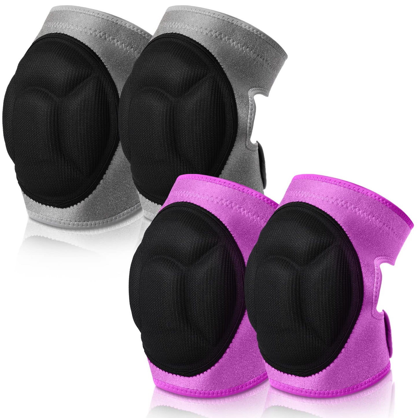 Berlune 2 Pairs Knee Pads for Gardening Cleaning Knee Pads for Men Construction Work Kneepads with Thick Foam, Anti Slip Collision Avoidance Kneepads for Garden Construction Flooring(Gray, Pink)