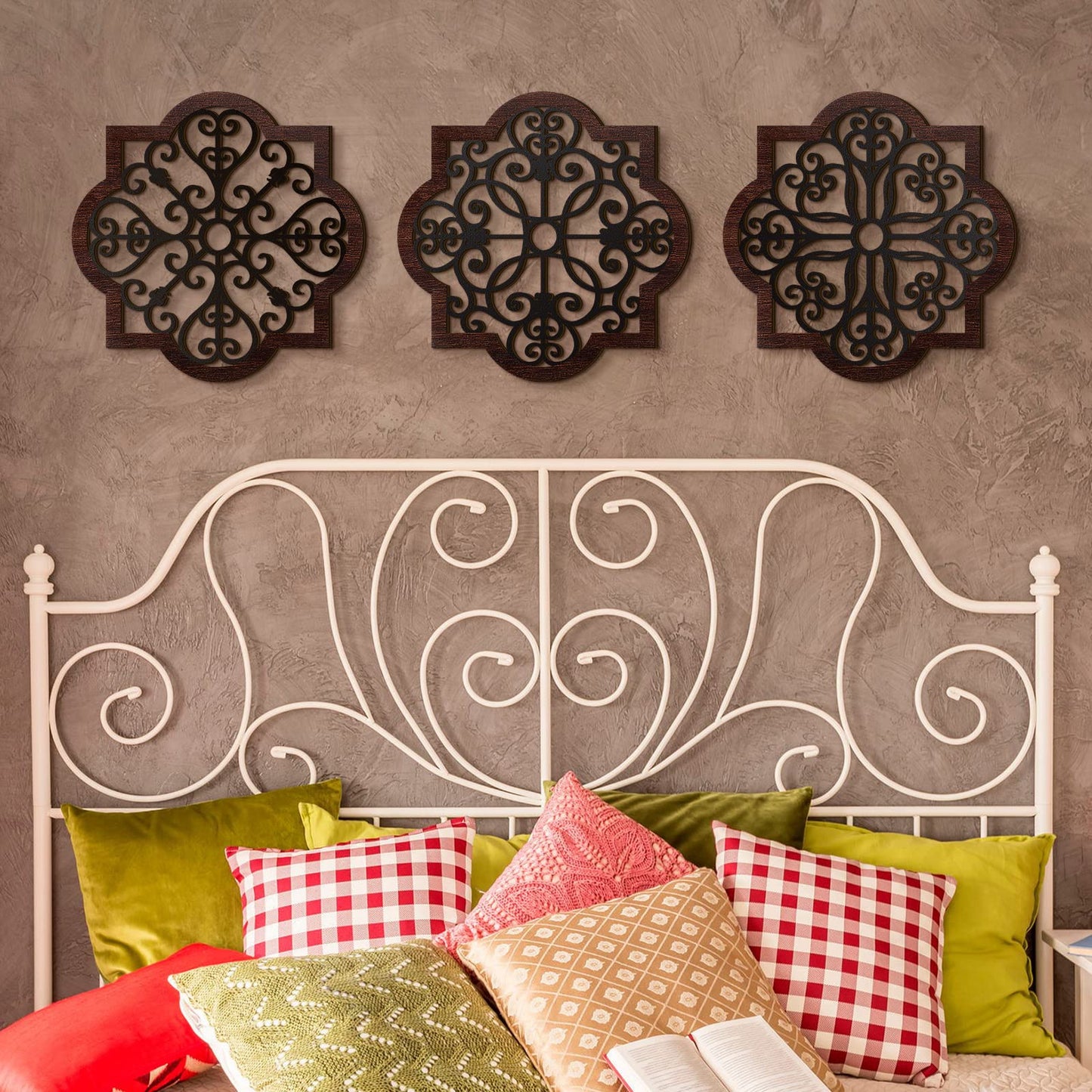 Zhanmai 3 Pieces Thicken Rustic Wood Wall Decor Farmhouse Geometric Wall Art Farmhouse Hanging Decoration for Living Room Bedroom Home Indoor Outdoor Office, 12 x 12 Inch, Brown
