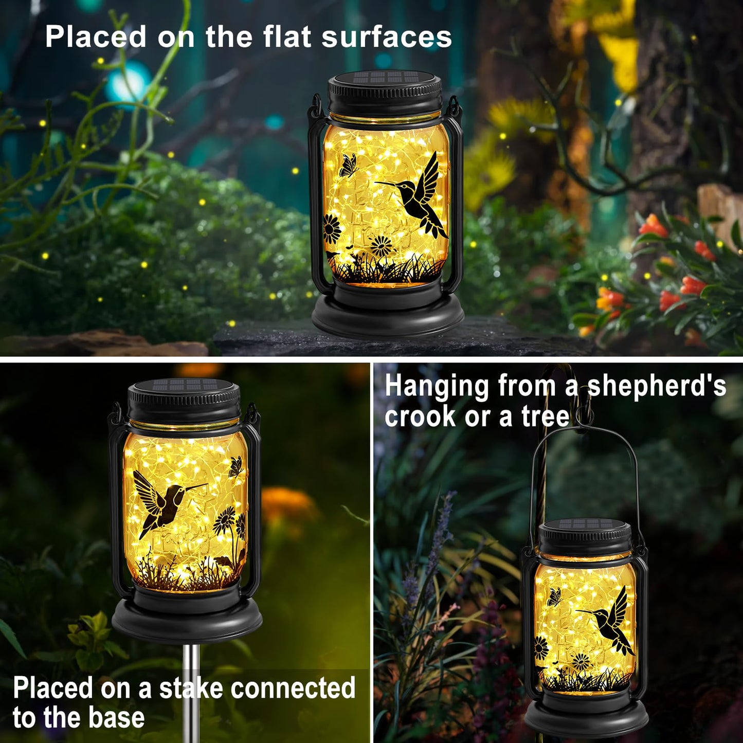 YJFWAL Hummingbird Solar Lanterns Outdoor Waterproof - Mothers Day Gifts for Women Mom Grandma Birthday, Mason Jar Garden Lights for Patio, Yard, Porch, Balcony, Garden Decor